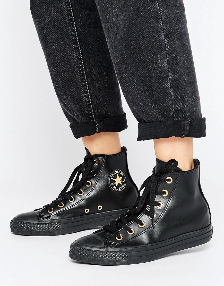 Converse Chuck Taylor Hi Top Sneakers In Black With Gold Eyelets - Lyst