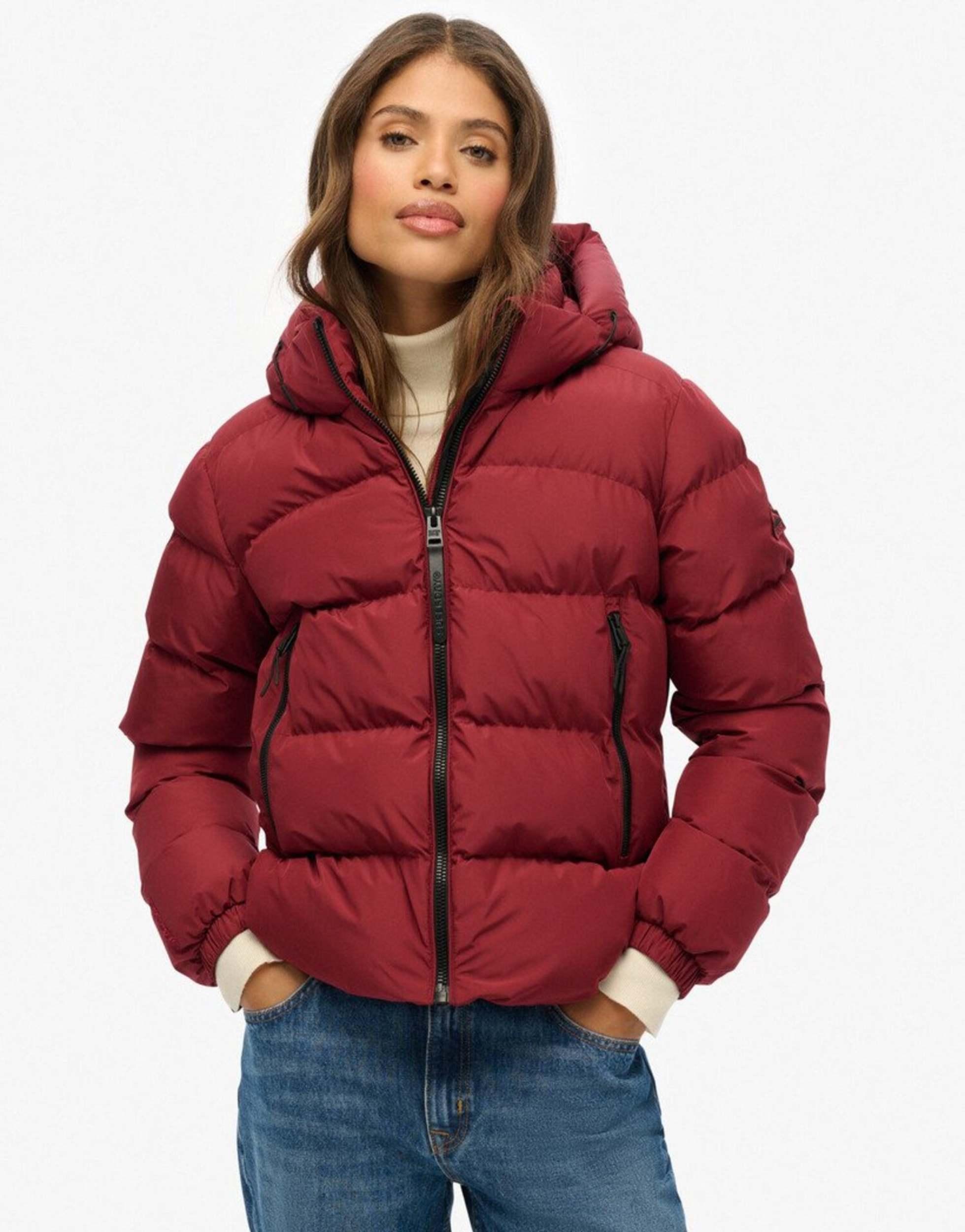 Superdry Doudoune Femme Rouge Courte Superdry Veste Matelassée à