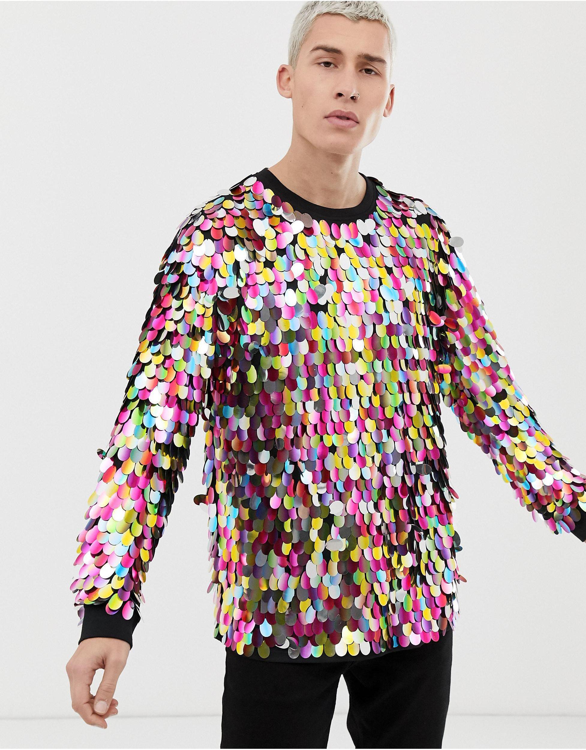 ASOS Festival T-shirt With Large Multicoloured Sequins for Men - Main Image
