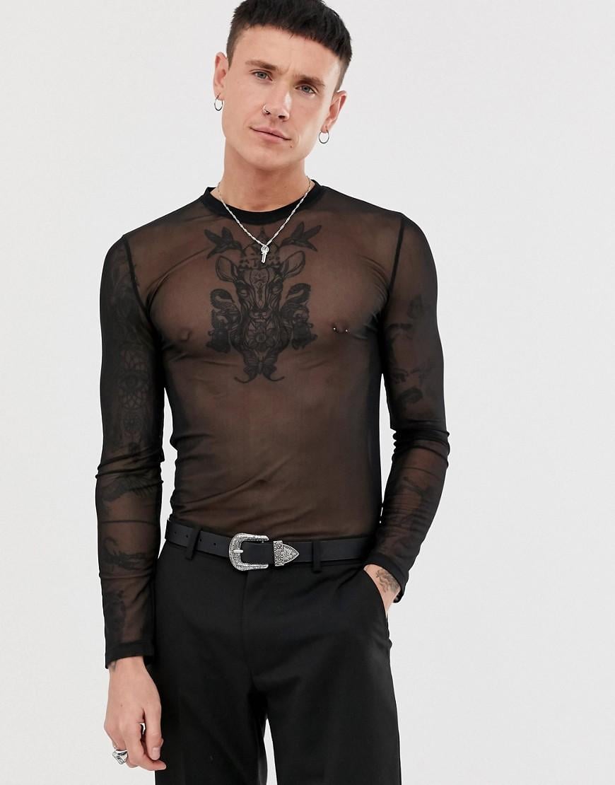 ASOS Muscle Long Sleeve Mesh Bodysuit With Stretch in Black for Men