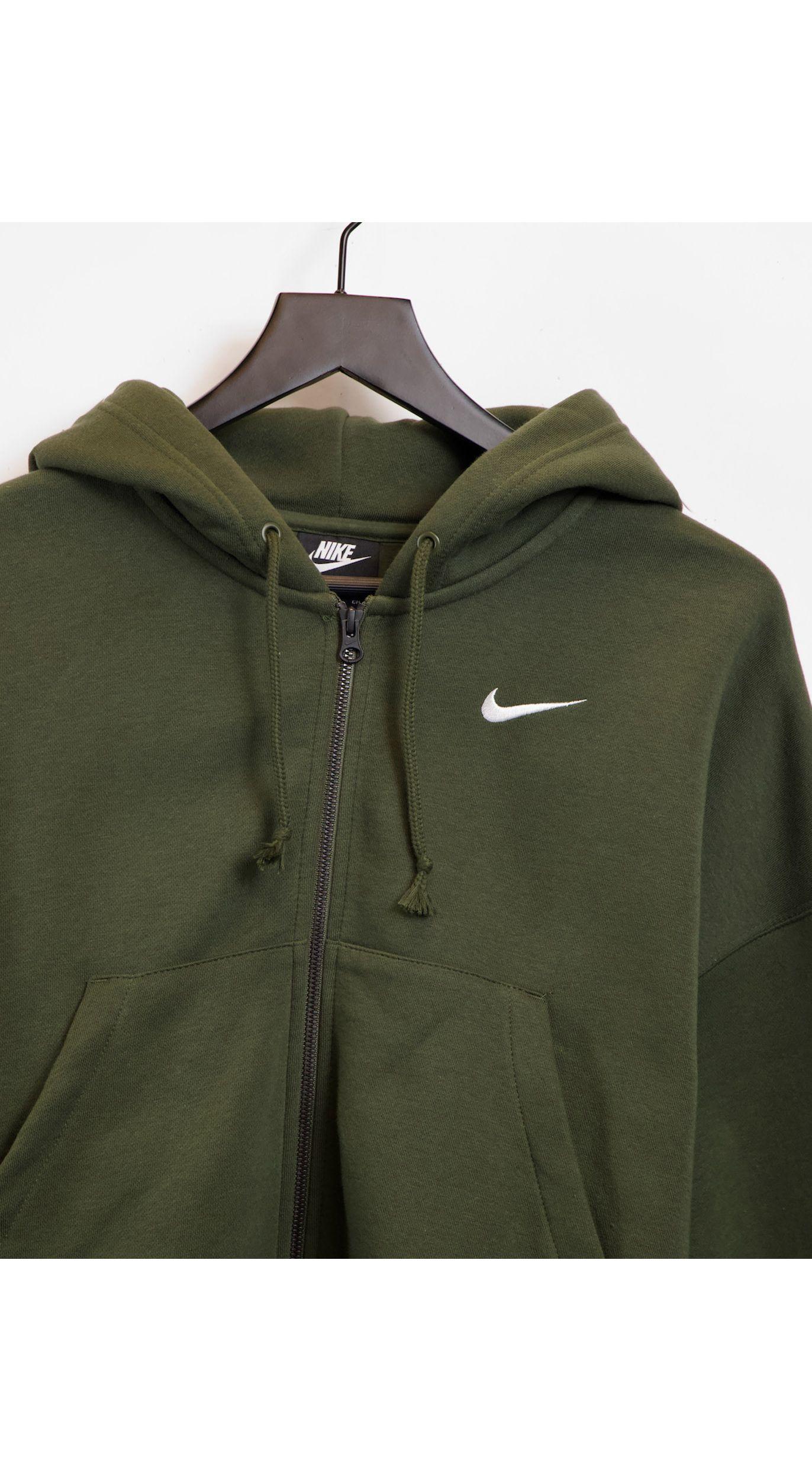Nike Mini Swoosh Oversized Cropped Zip Through Hoodie in Green Lyst UK