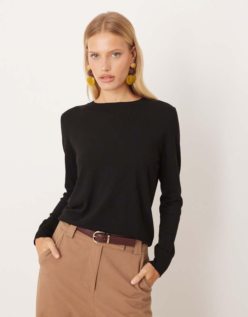 Mango Round Neck Lightweight Jumper in Black Lyst UK