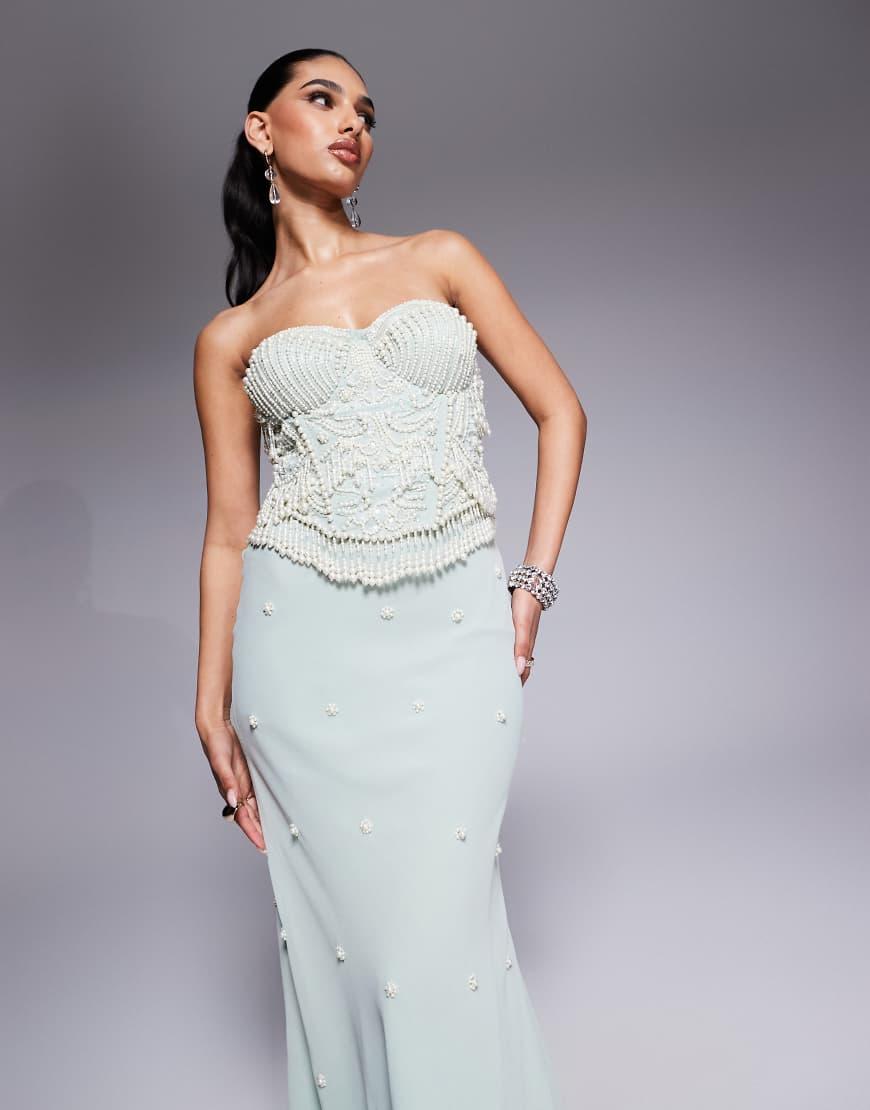 asos design beaded embellished bandeau midi dress in white Bias With Pearl Beading Grey US Size:US 16 cocktail dress with bow Nevina Embellished Asymmetric Bodycon this regular