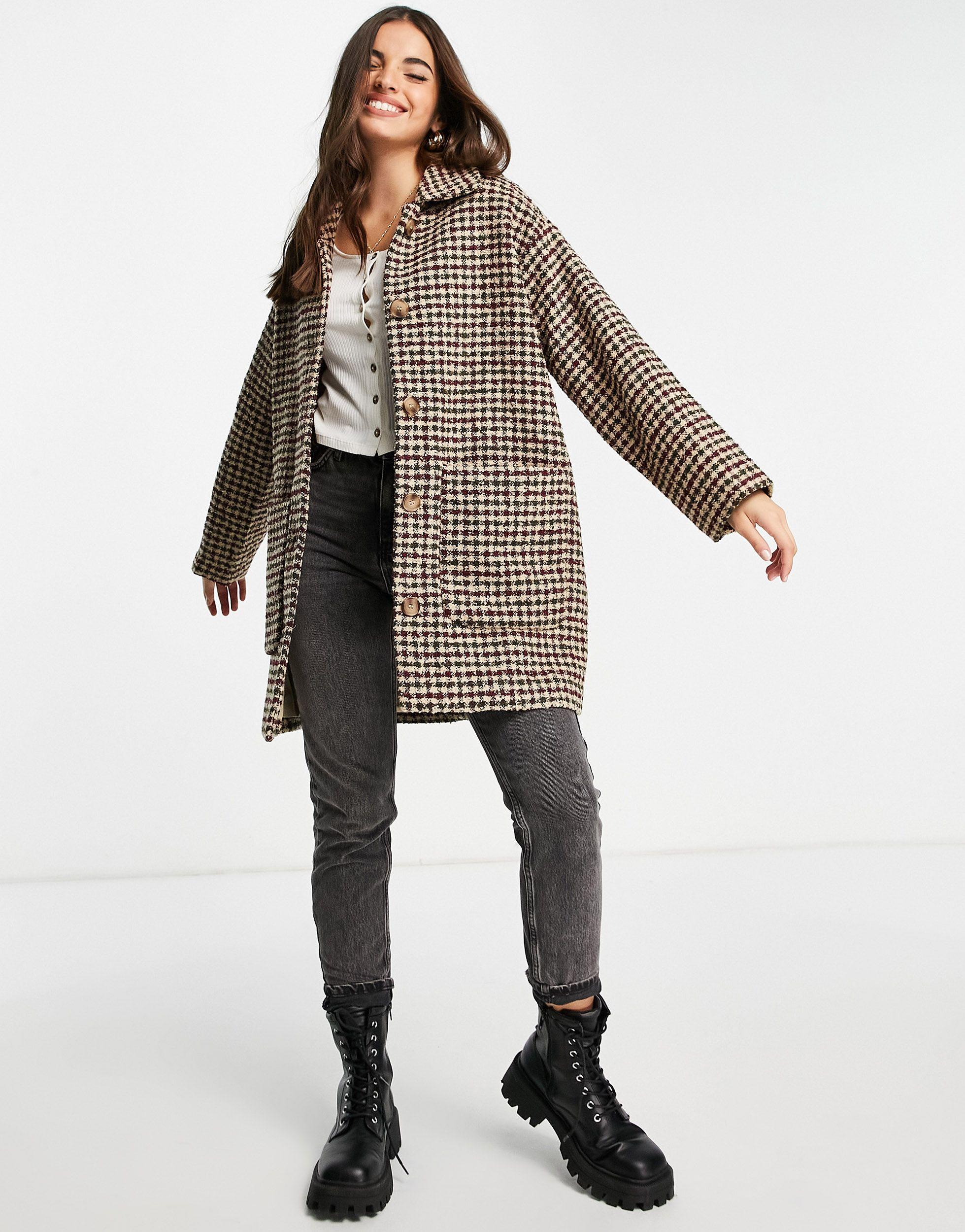 Monki Nimra Boucle Check Coat | Lyst