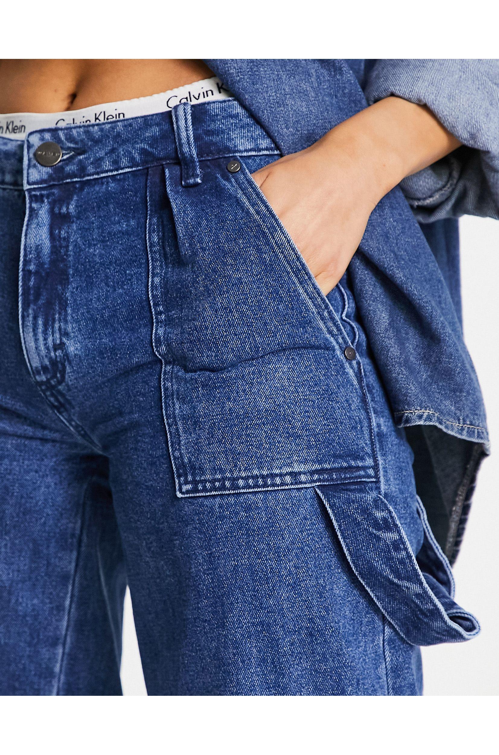 WÅVEN Wide Leg Cargo Jeans With Pocket Details in Blue | Lyst