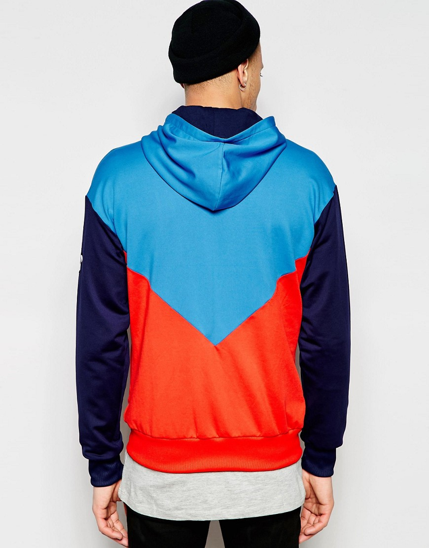adidas Originals Synthetic Logo Hoodie With Panelling in Blue for Men