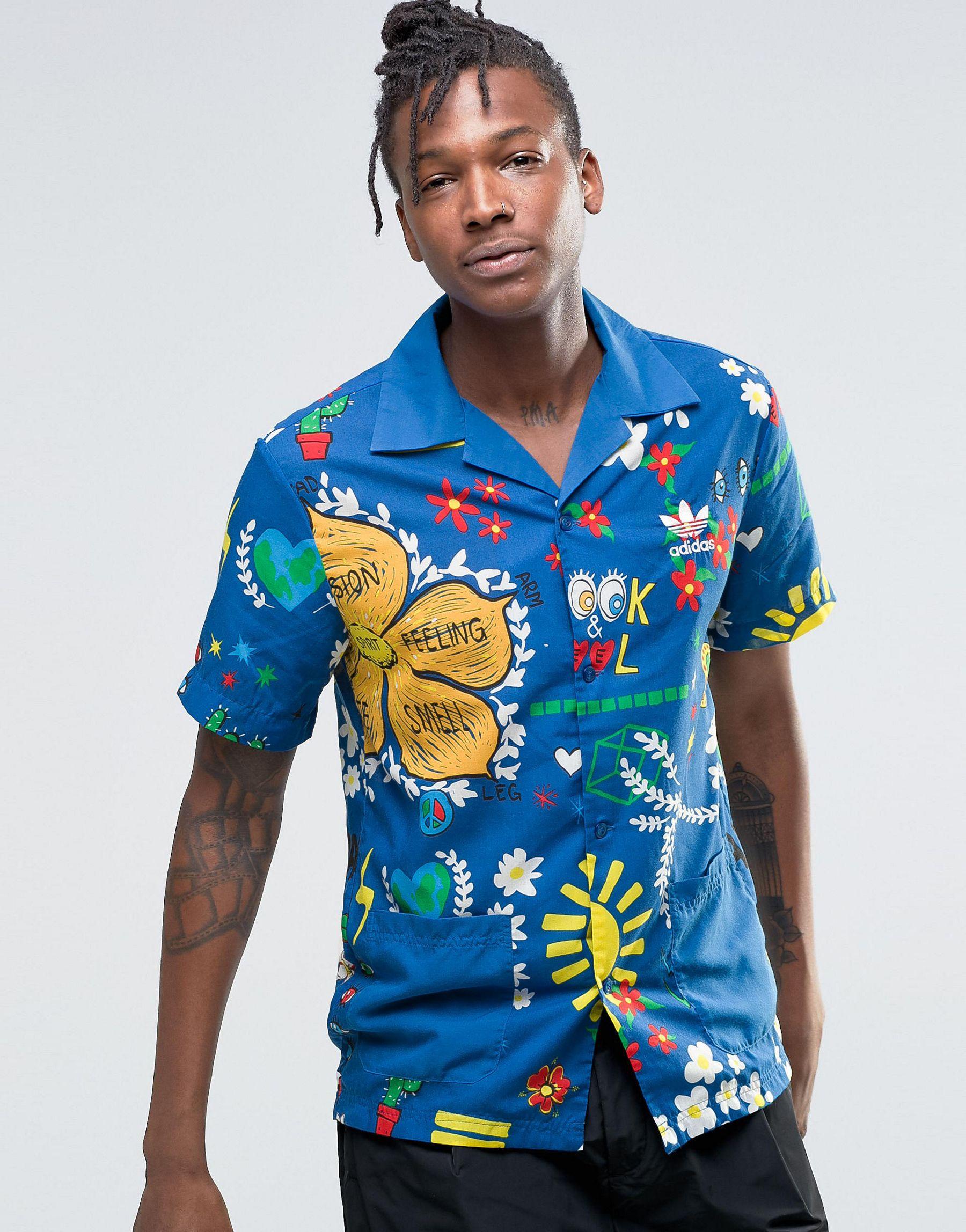 adidas Originals Synthetic X Pharrell Doodle Short Sleeved Shirt Ao2985 in  Blue for Men - Lyst