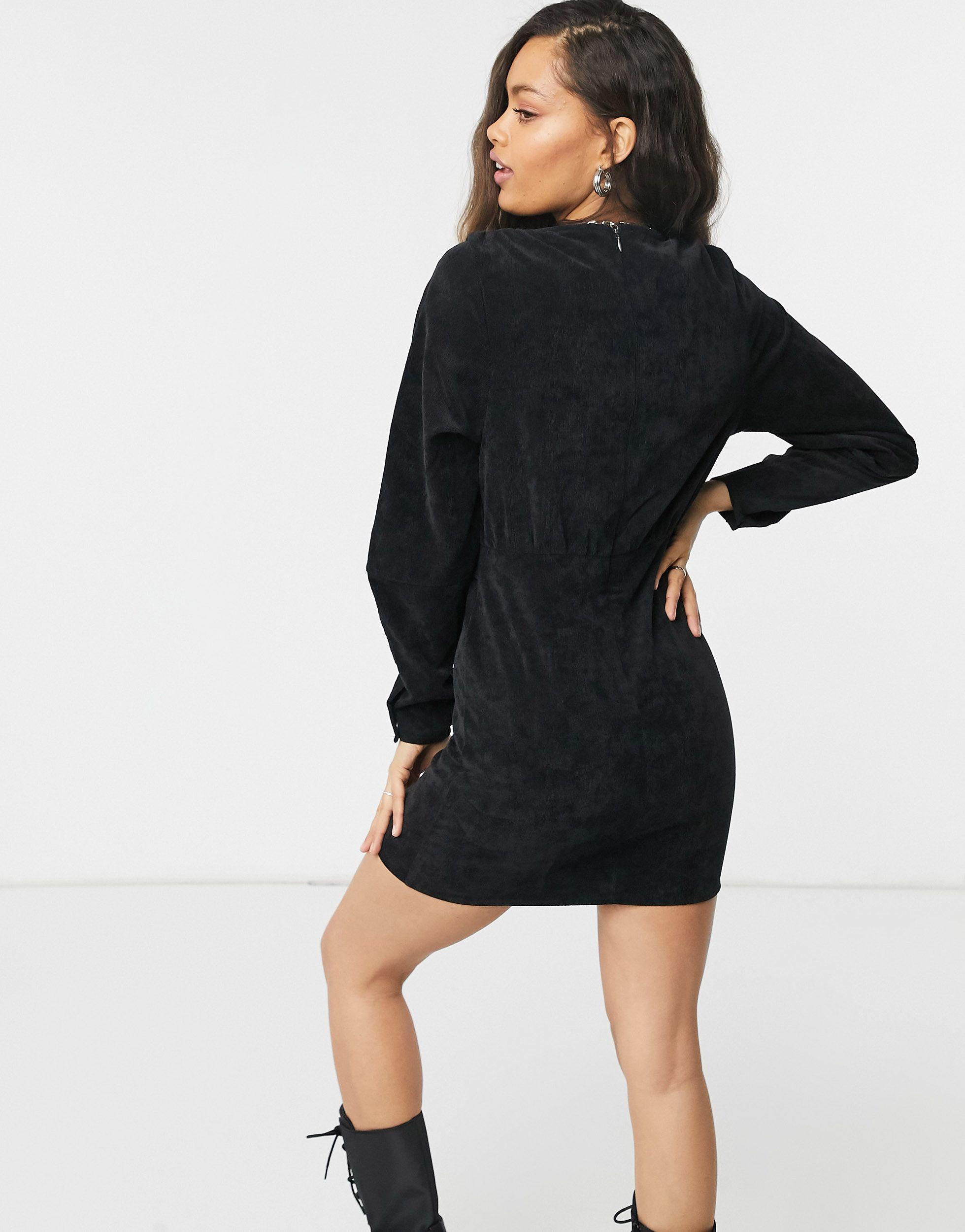 Noisy May Cord Mini Dress With Belt in Black - Lyst