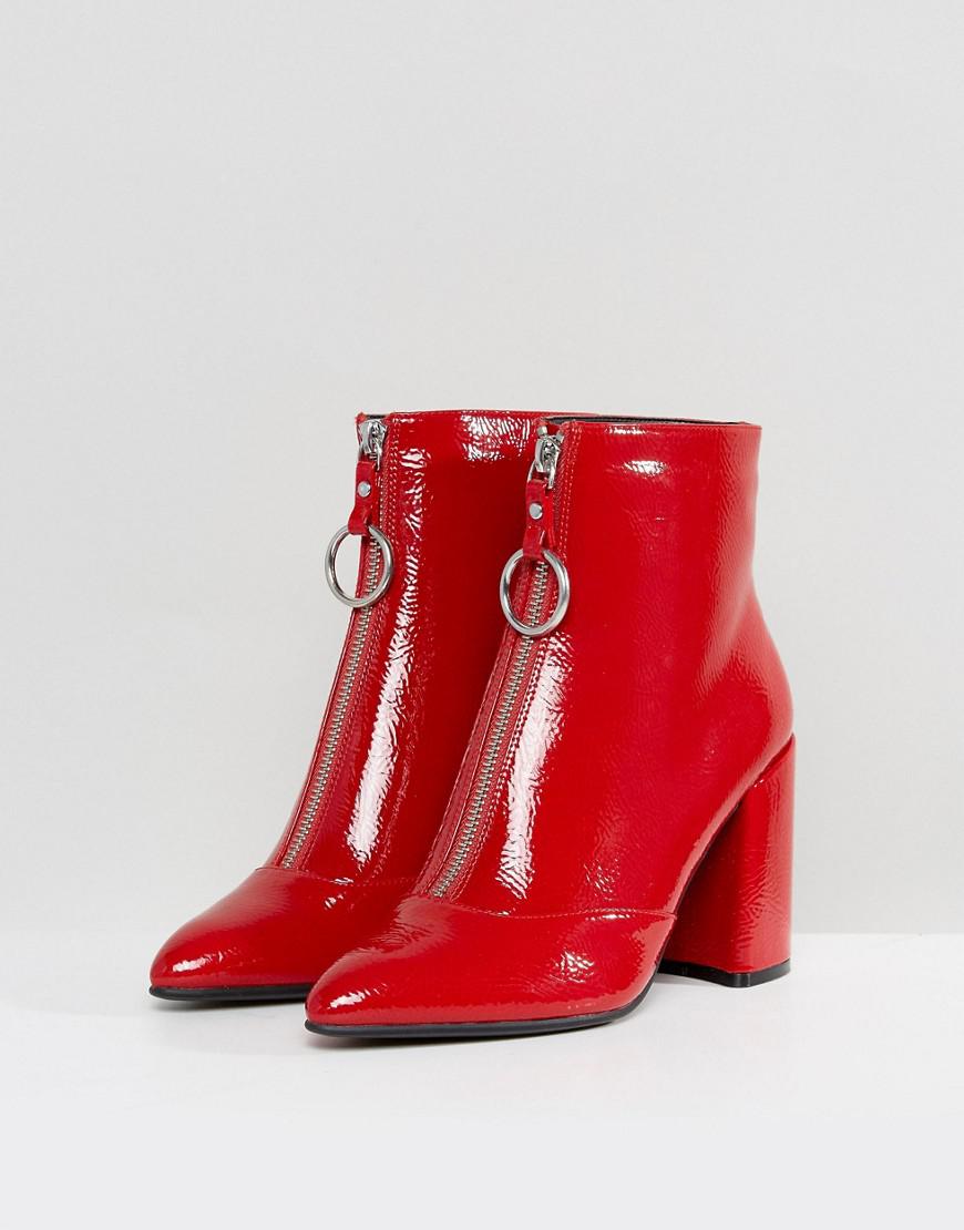 patent zip front ankle boots