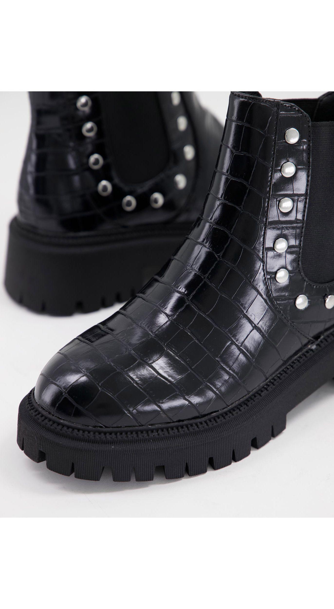 London Rebel Wide Fit Chunky Chelsea Boots With Studs in Black - Lyst