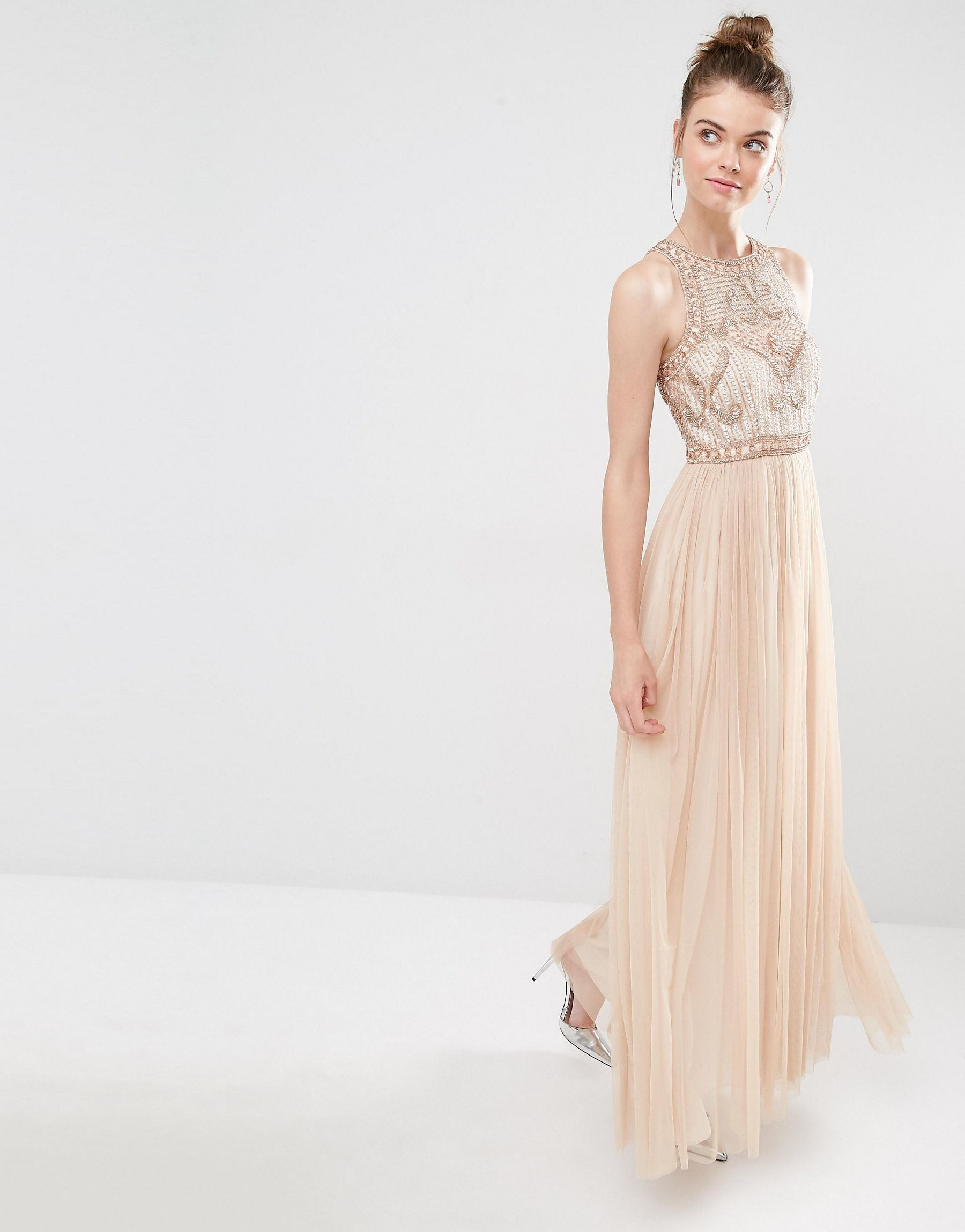 embellished blush maxi dress