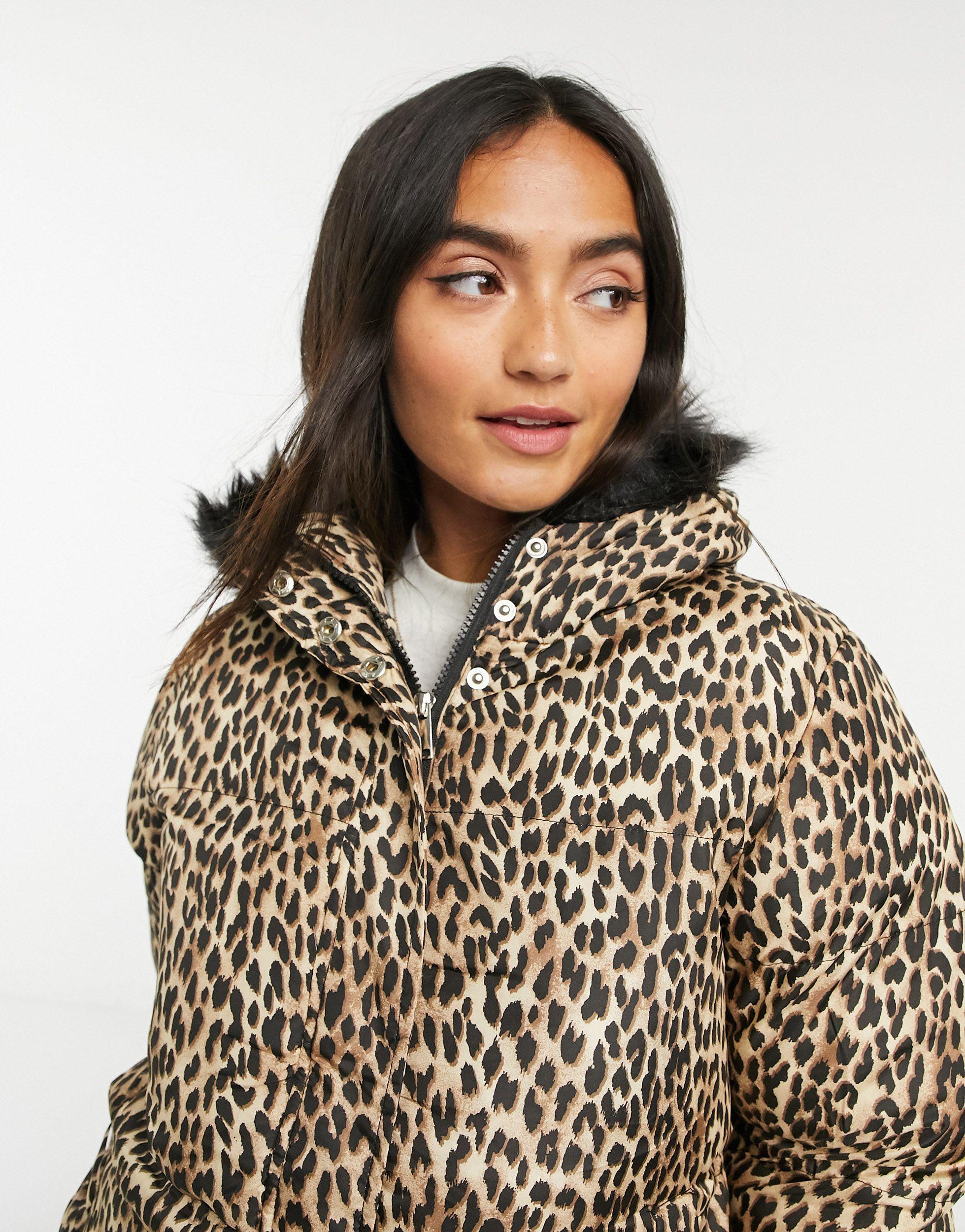 long leopard puffer coat