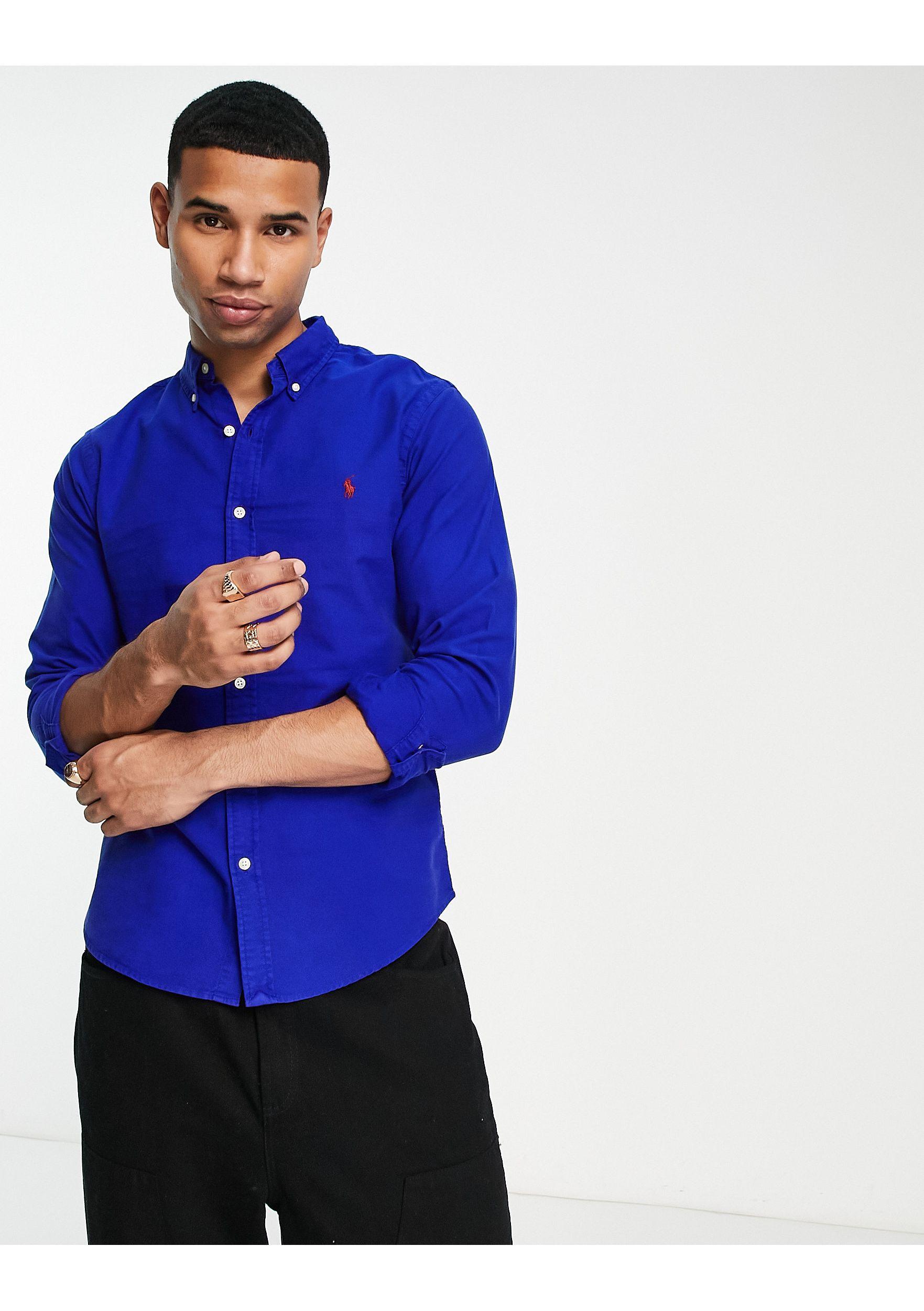 Polo Ralph Lauren Icon Logo Slim Fit Garment Dyed Oxford Shirt Button Down  in Blue for Men | Lyst Canada