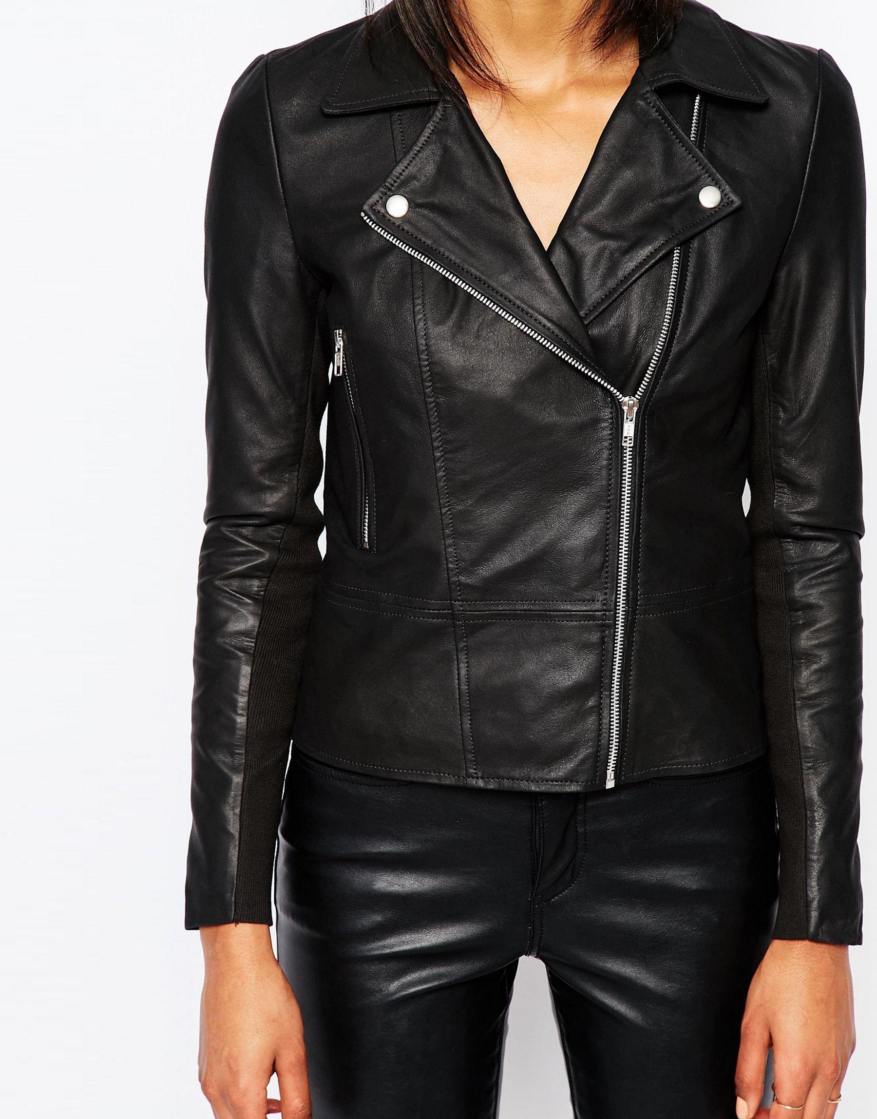 Y.A.S Sophie Soft Leather Biker Jacket in Black Lyst