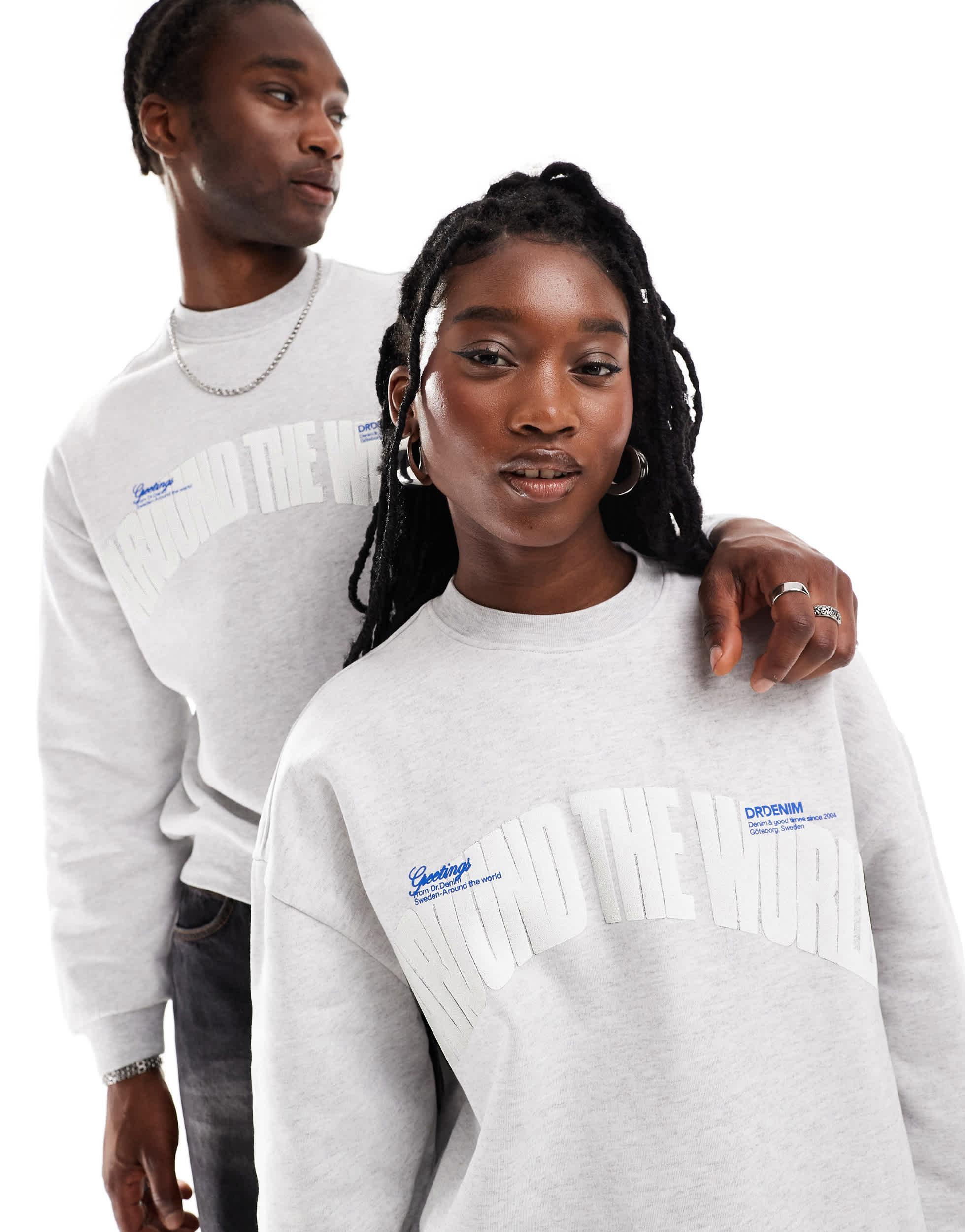 Dr. Denim Unisex Kenan Relaxed Fit Around The World Embroidery Heavyweight Sweatshirt in White Lyst Canada