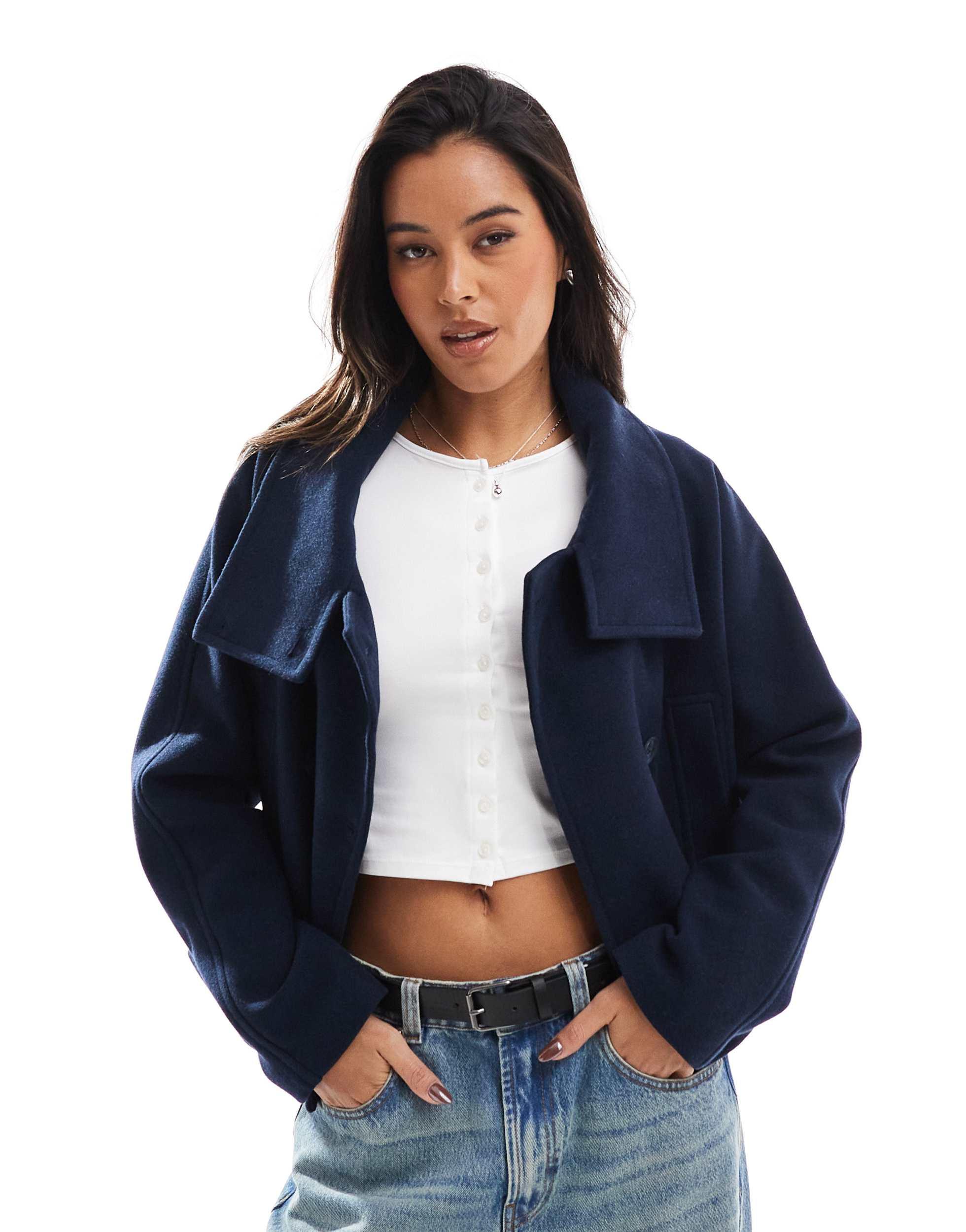 Stradivarius Short Tailored Jacket in Blue Lyst Australia