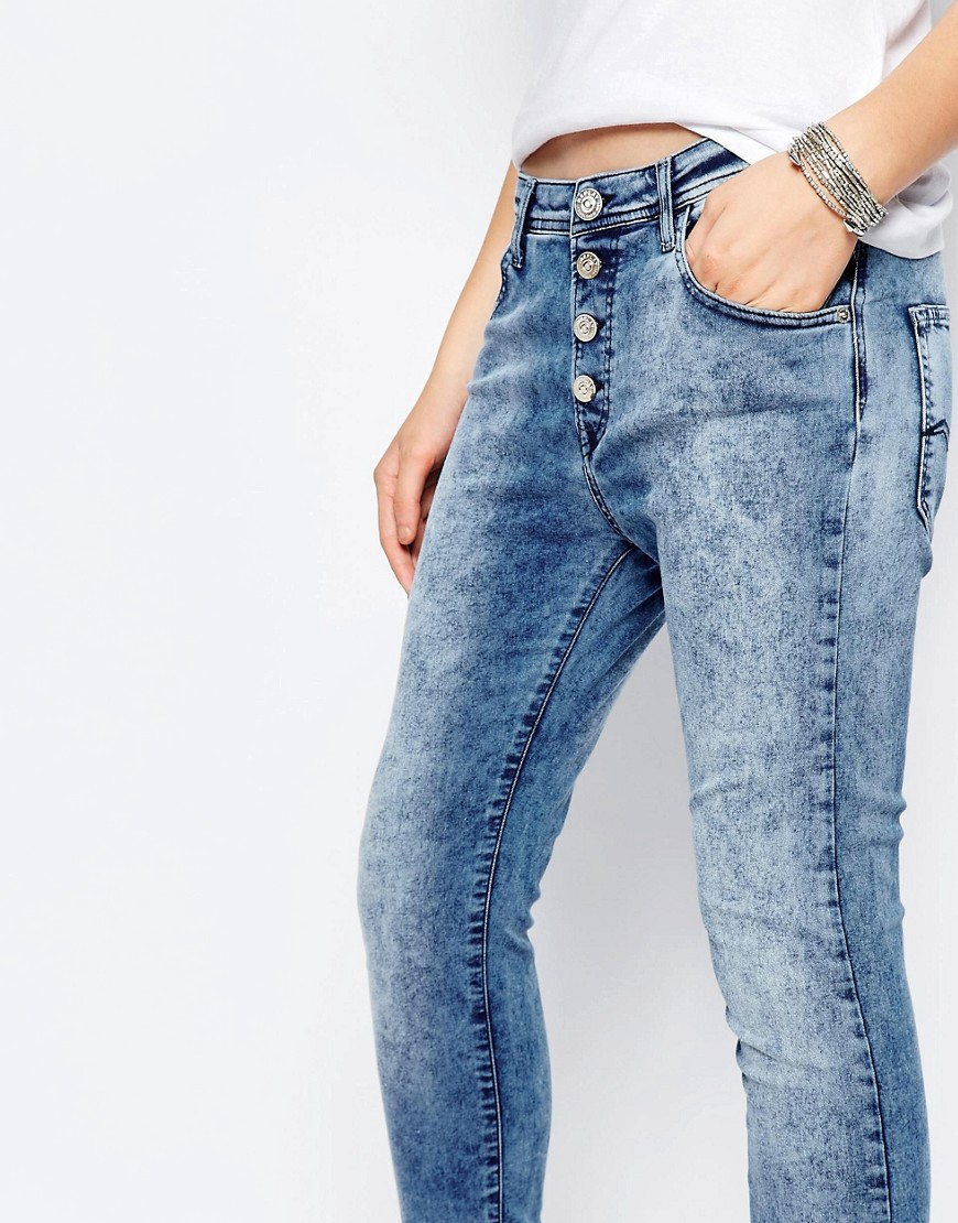Replay Denim Pilar Boyfriend Jeans With Exposed Button in Blue - Lyst