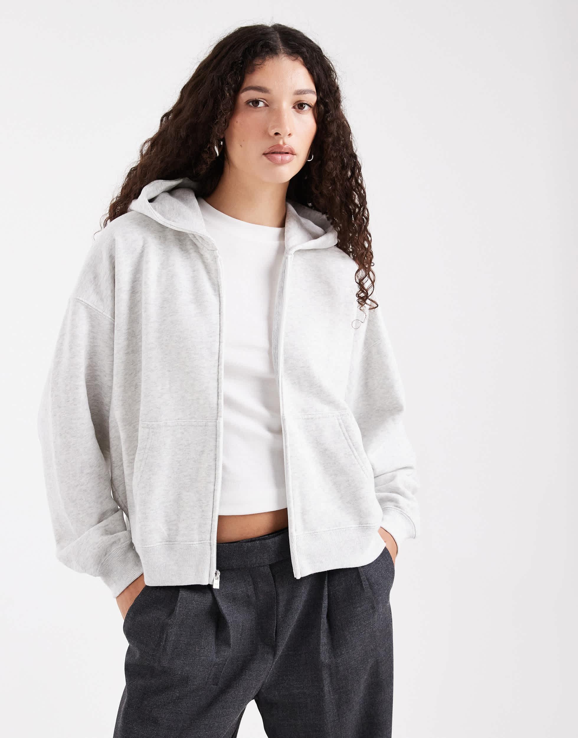 Sweat À Capuche En Molleton De Coton Avec Fermeture Éclair Gris | Miu Miu