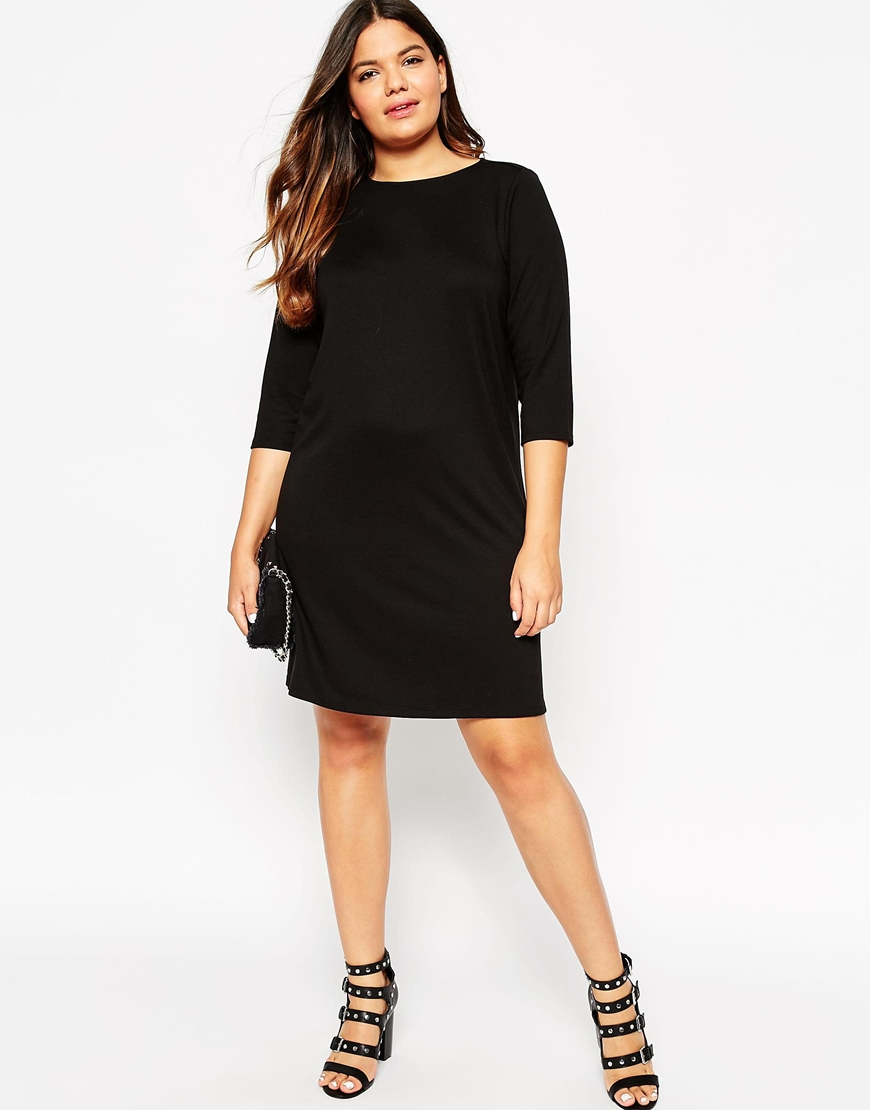 ASOS Synthetic Ponte Shift Dress With 3/4 Sleeve in Black - Lyst