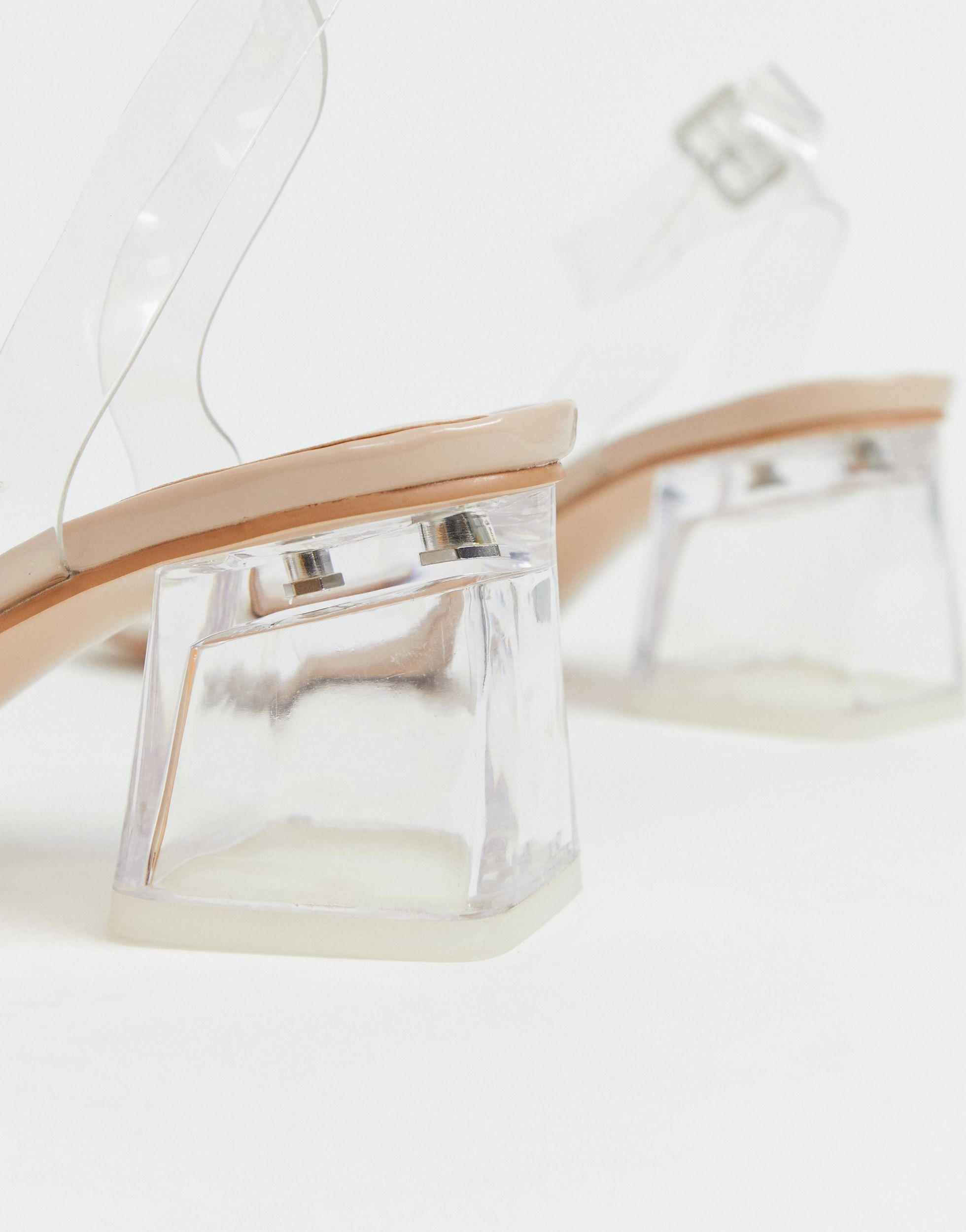 Public desire afternoon mid clear heeled sandals hotsell