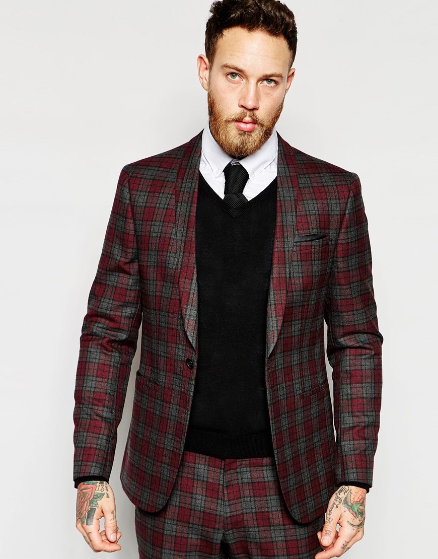 red plaid suit jacket