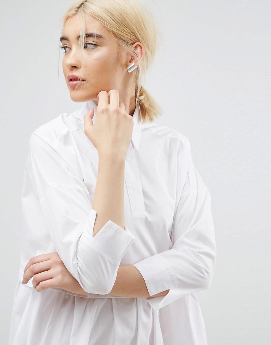 asos design cotton mini smock shirt dress in white