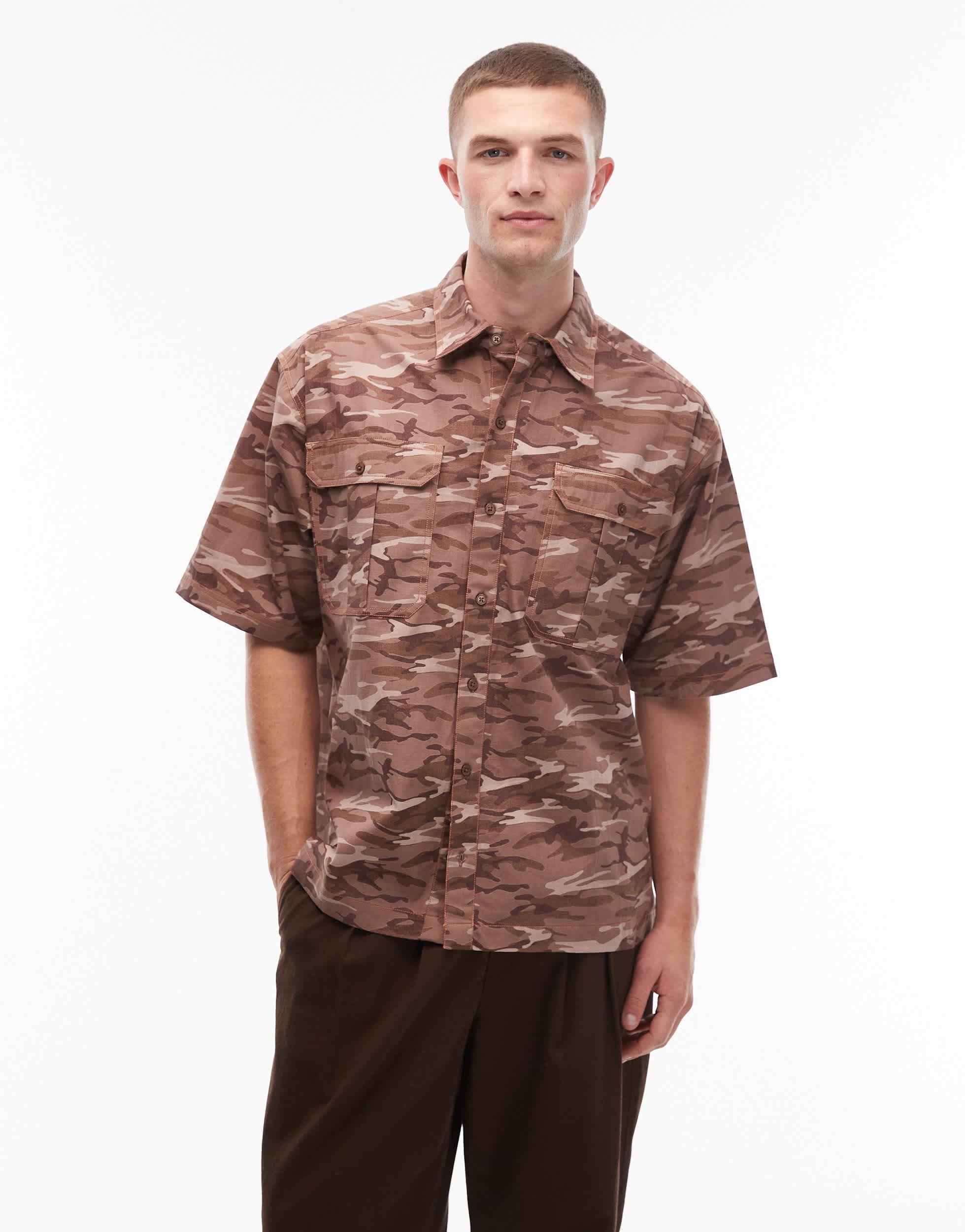 Chemise De Pêche Mossy Oak Homme Manches Courtes Camouflage Marron - Taille L - Neuve