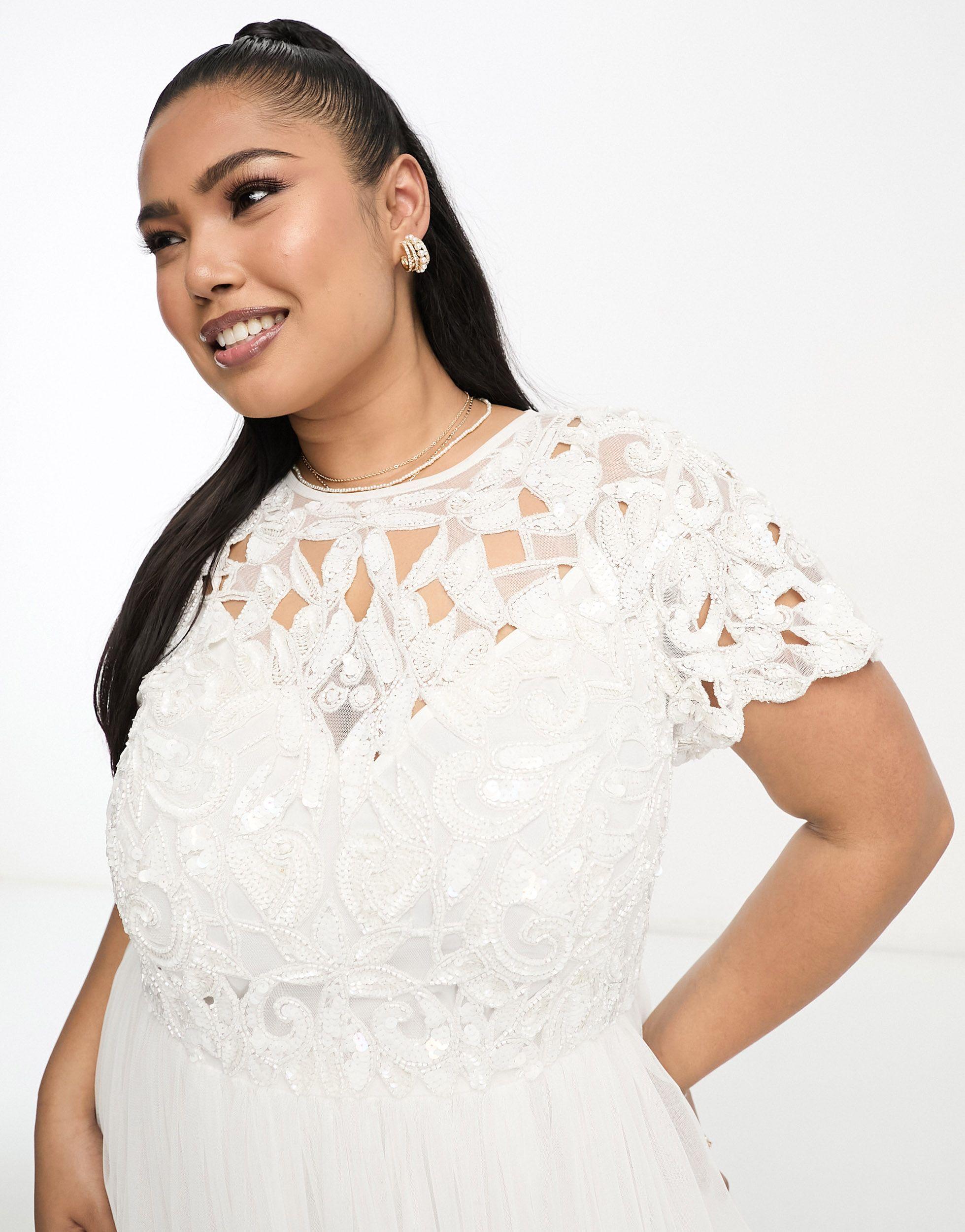 ASOS Curve Isabelle Sequin Cutwork Bodice Maxi Wedding Dress With Cap  Sleeve in White | Lyst