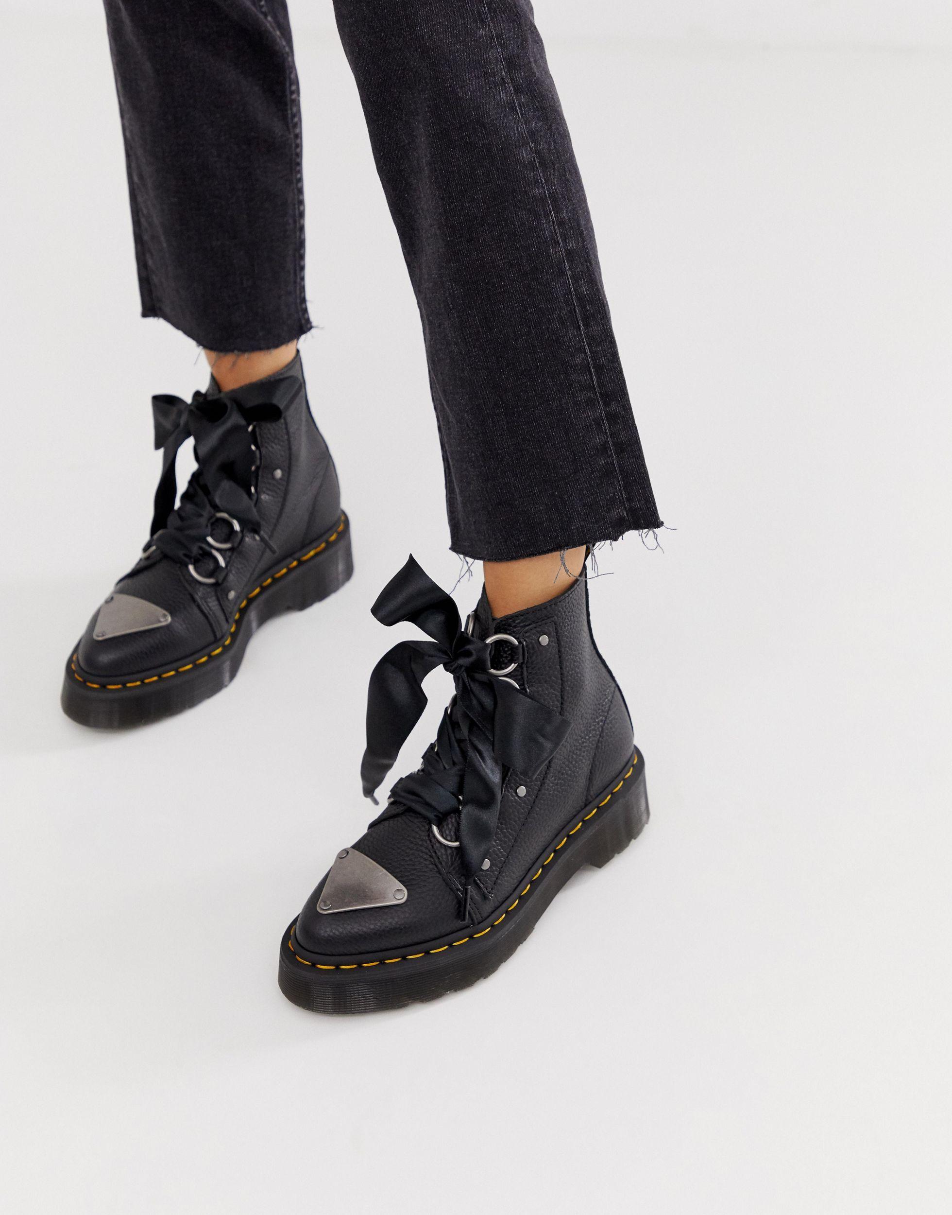 Dr. Martens Farylle Ribbon Lace Chunky Leather Boots in Black - Lyst