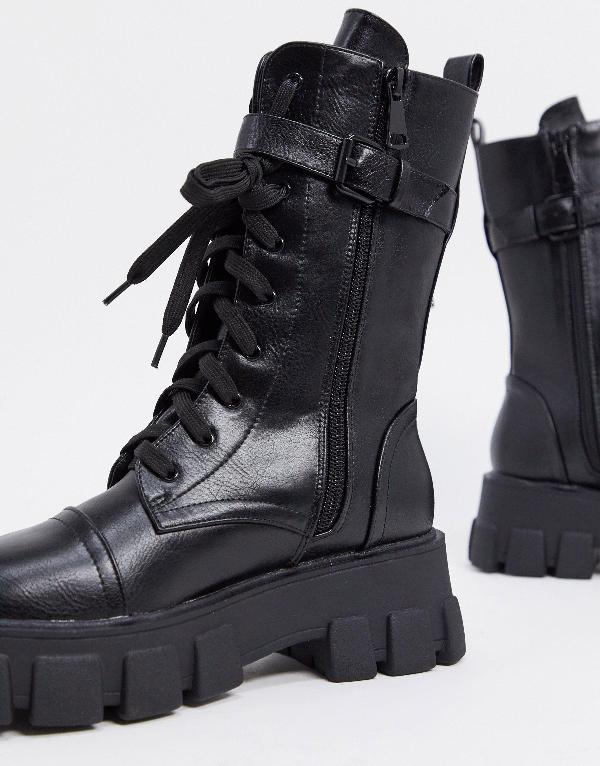 public desire intention chunky calf boot with pouch in black