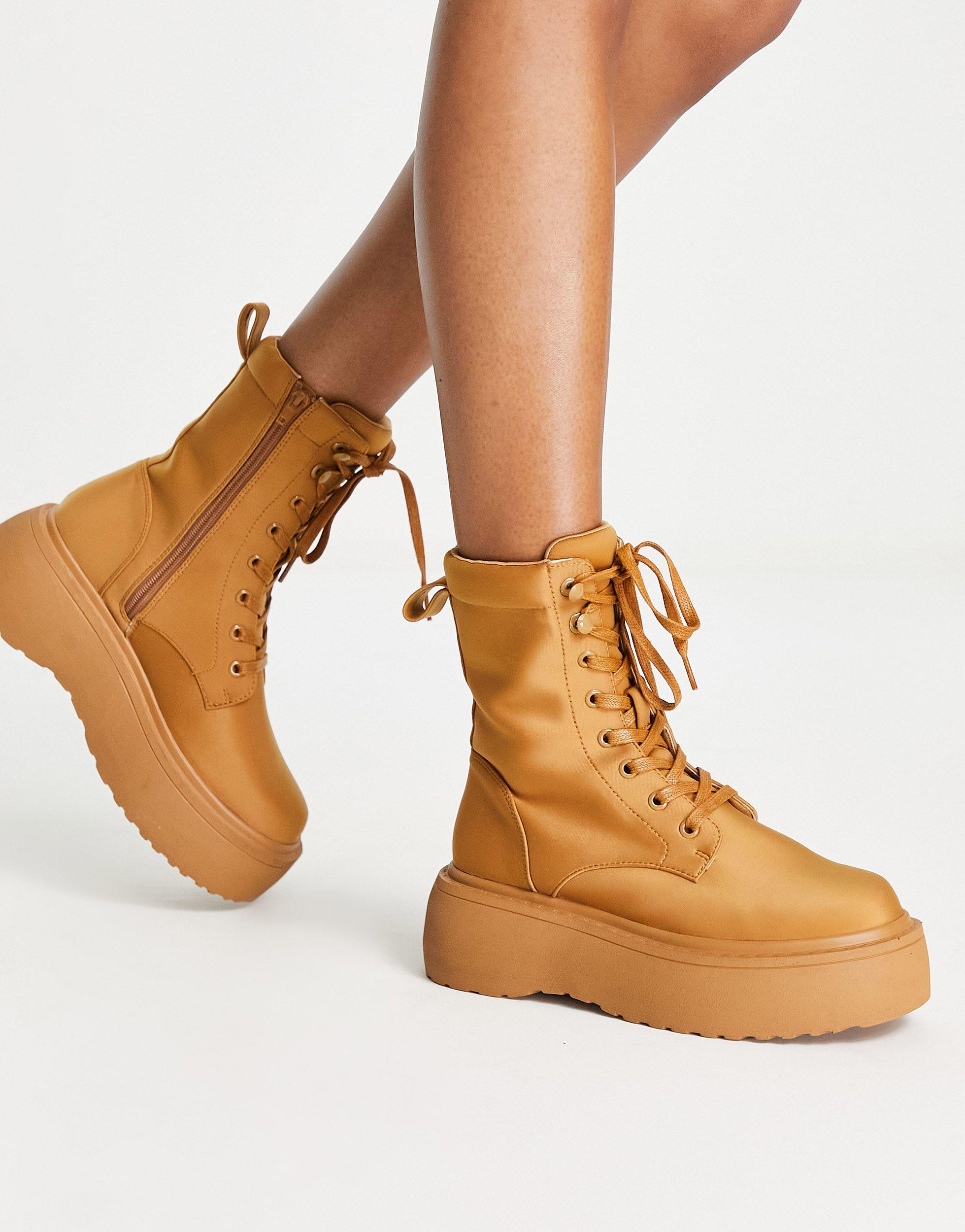 ASOS Astrid Lace Up Boots in Natural | Lyst