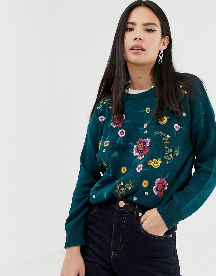 Vicolo Maglione bianco con fiori ricamati - Calibro Shop