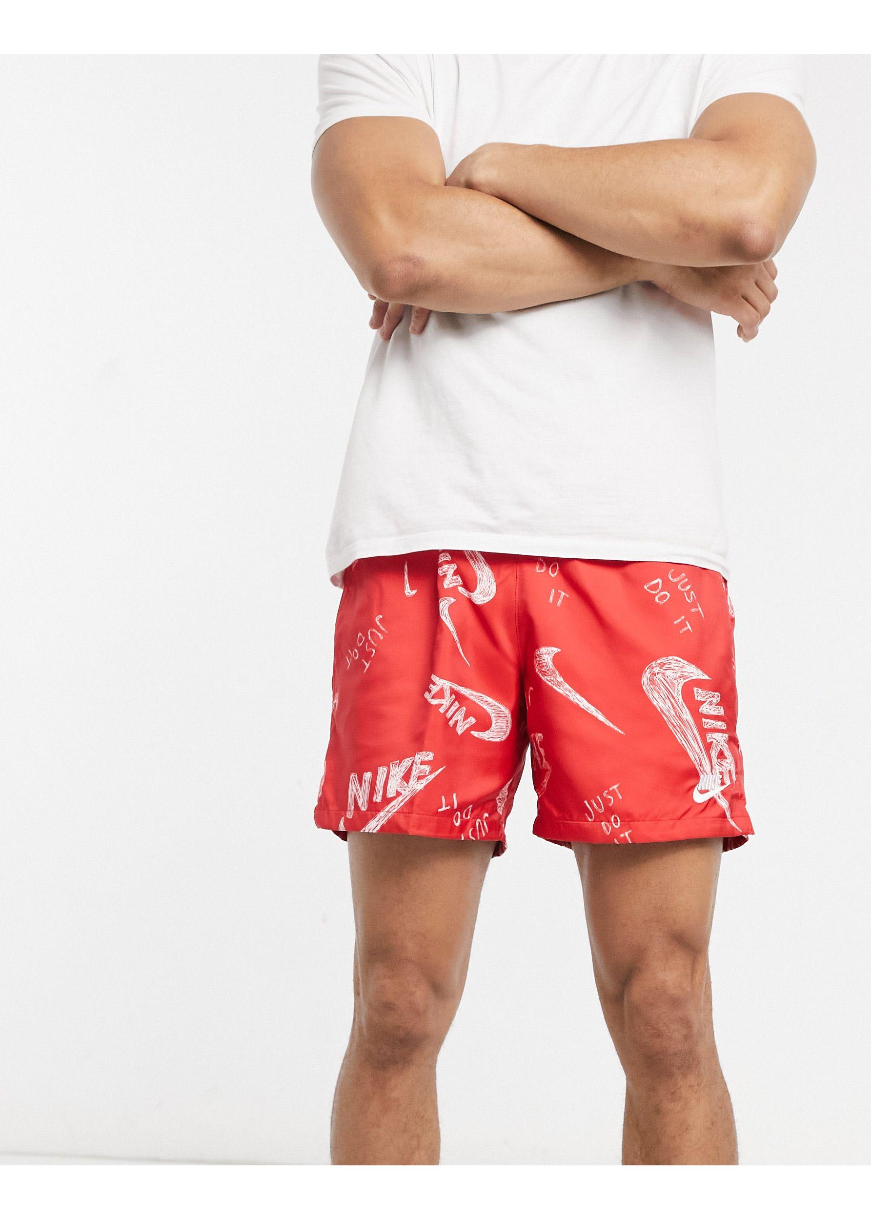 Nike All Over Logo Print Woven Shorts in Red for Men | Lyst