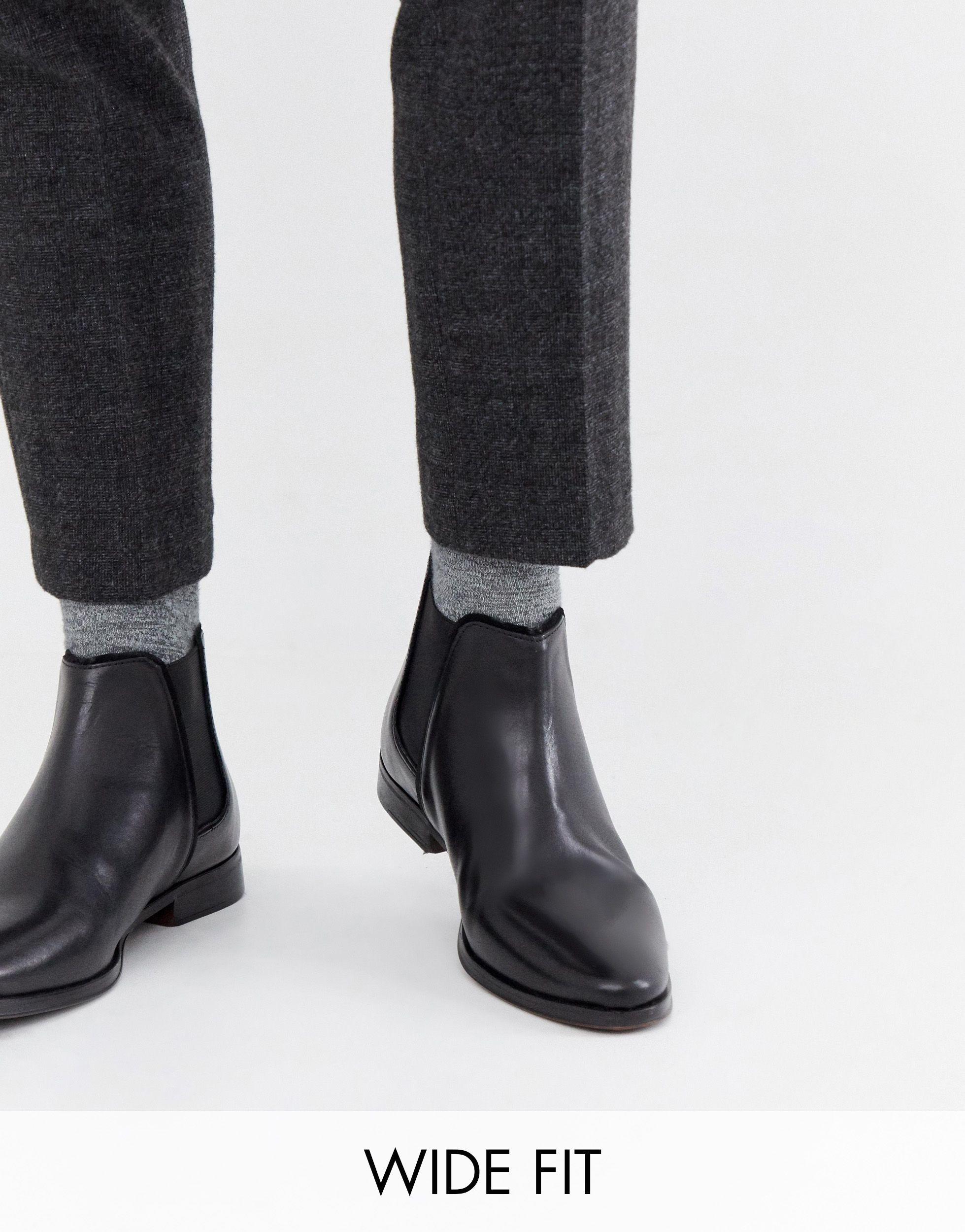 bassin forstyrrelse Kredsløb ASOS Leather Wide Fit Chelsea Boots in Black for Men - Lyst
