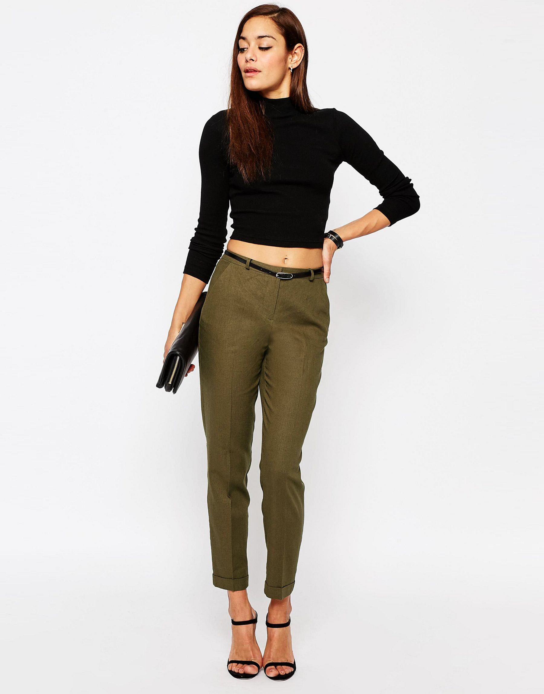 khaki cigarette trousers