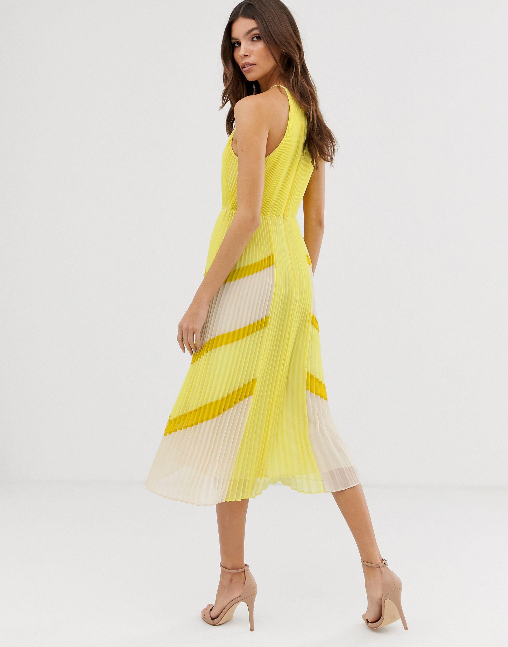 Ted Baker Nellina Pleated Dress in Yellow | Lyst