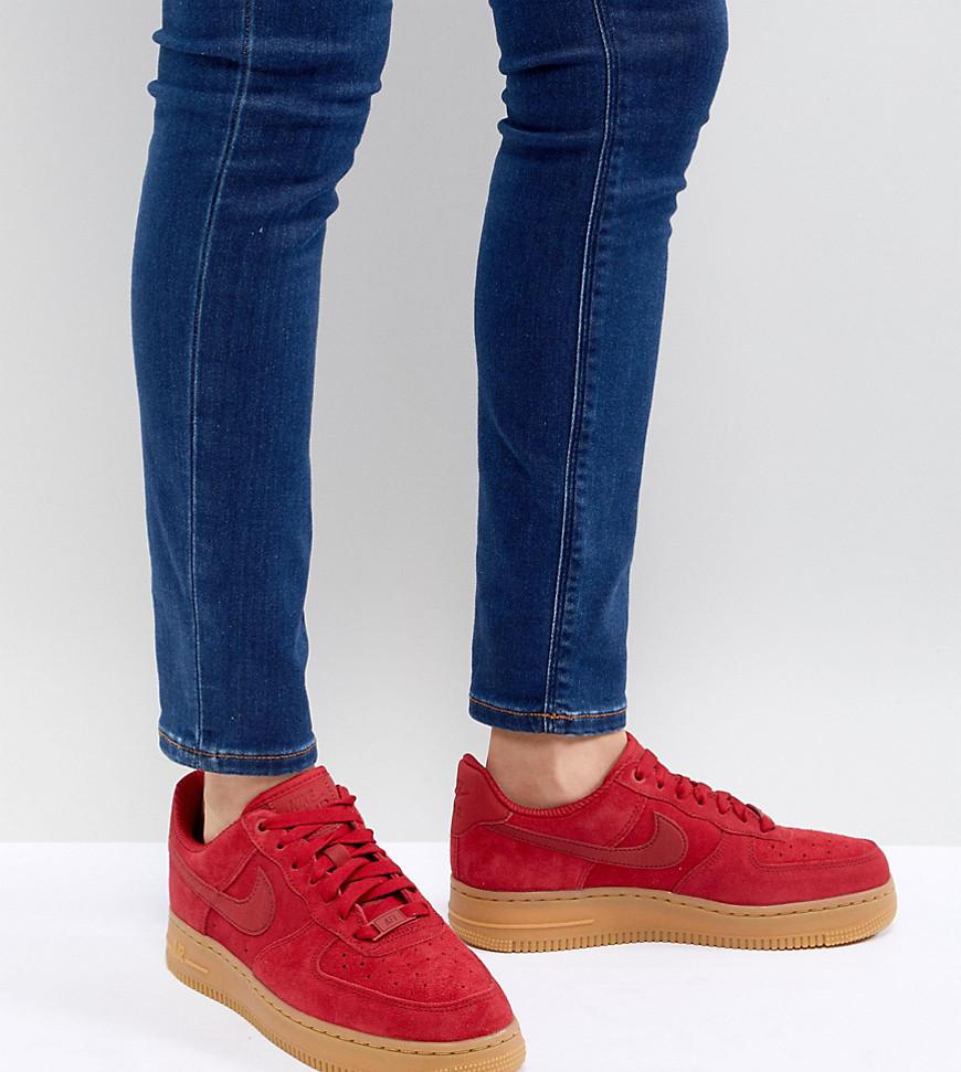 Nike Air Force 1 Red Suede Trainers With Gum Sole | Lyst UK