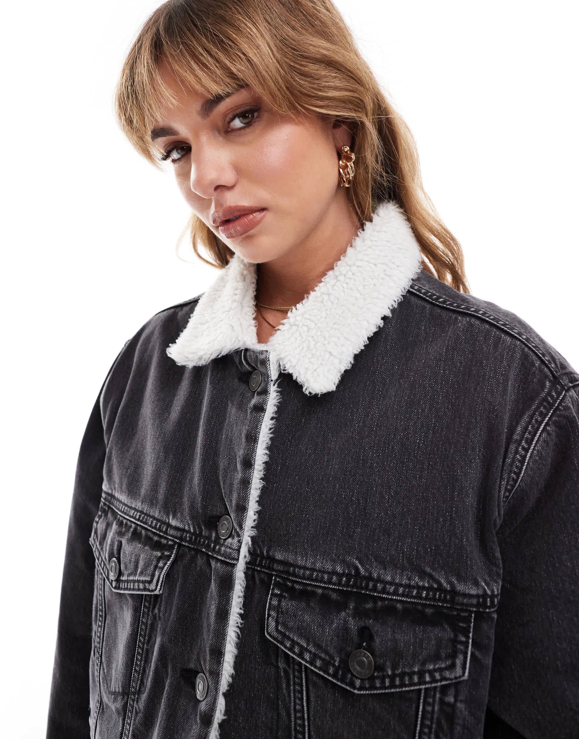 Black denim jacket borg online
