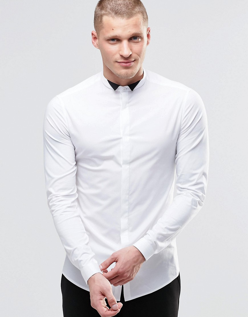 ASOS Cotton Skinny Shirt With Contrast Wing Collar in White for Men - Lyst
