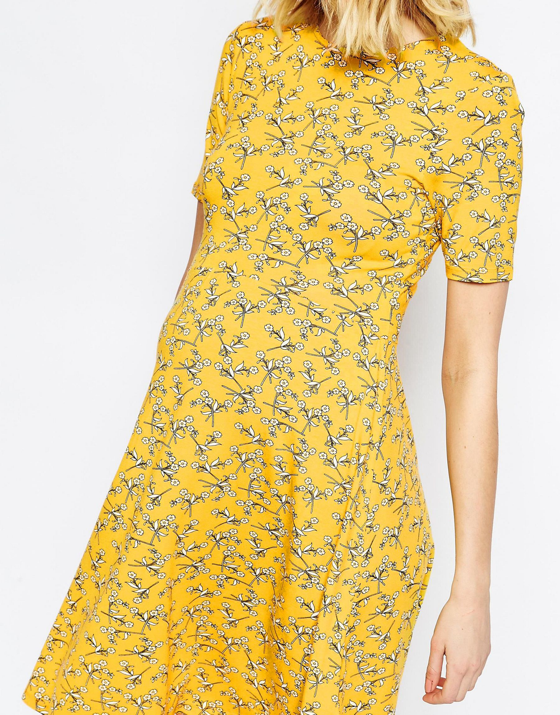 Asos Skater Dress In Chartreuse Floral Print In Multicolor Lyst