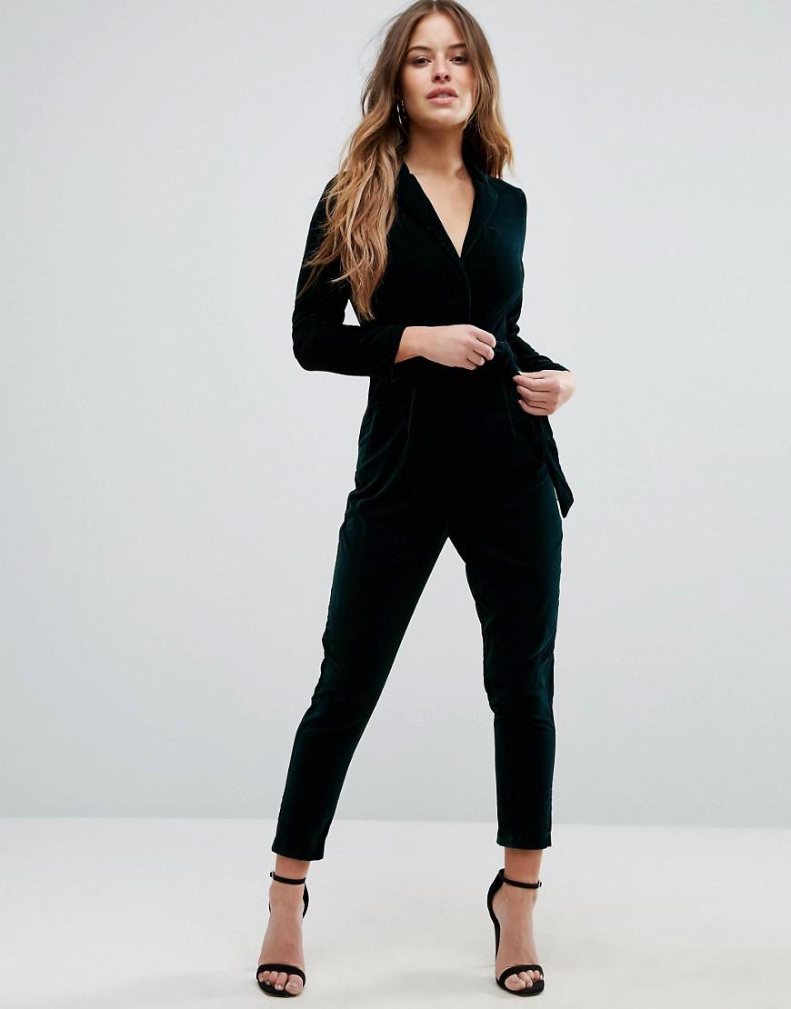 new look green velvet jumpsuit
