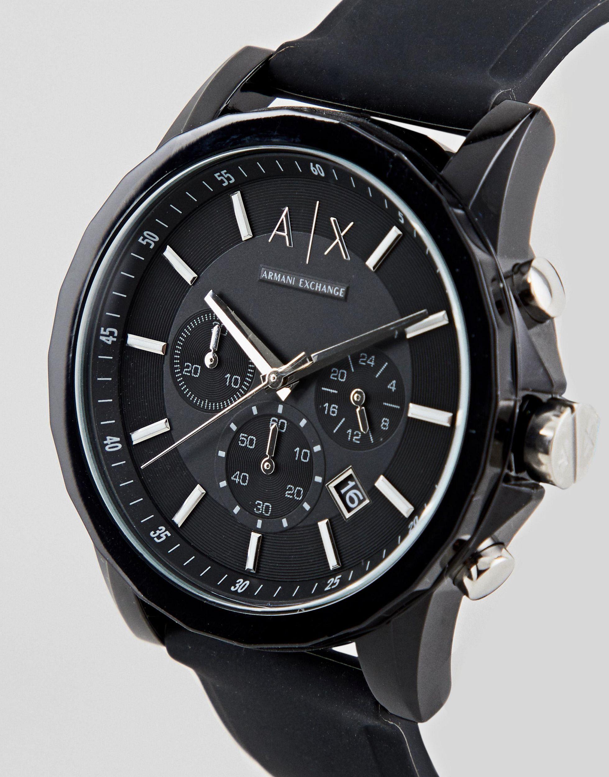 Armani Exchange Leather Ax1326 Outerbanks Silicone Watch in Black 