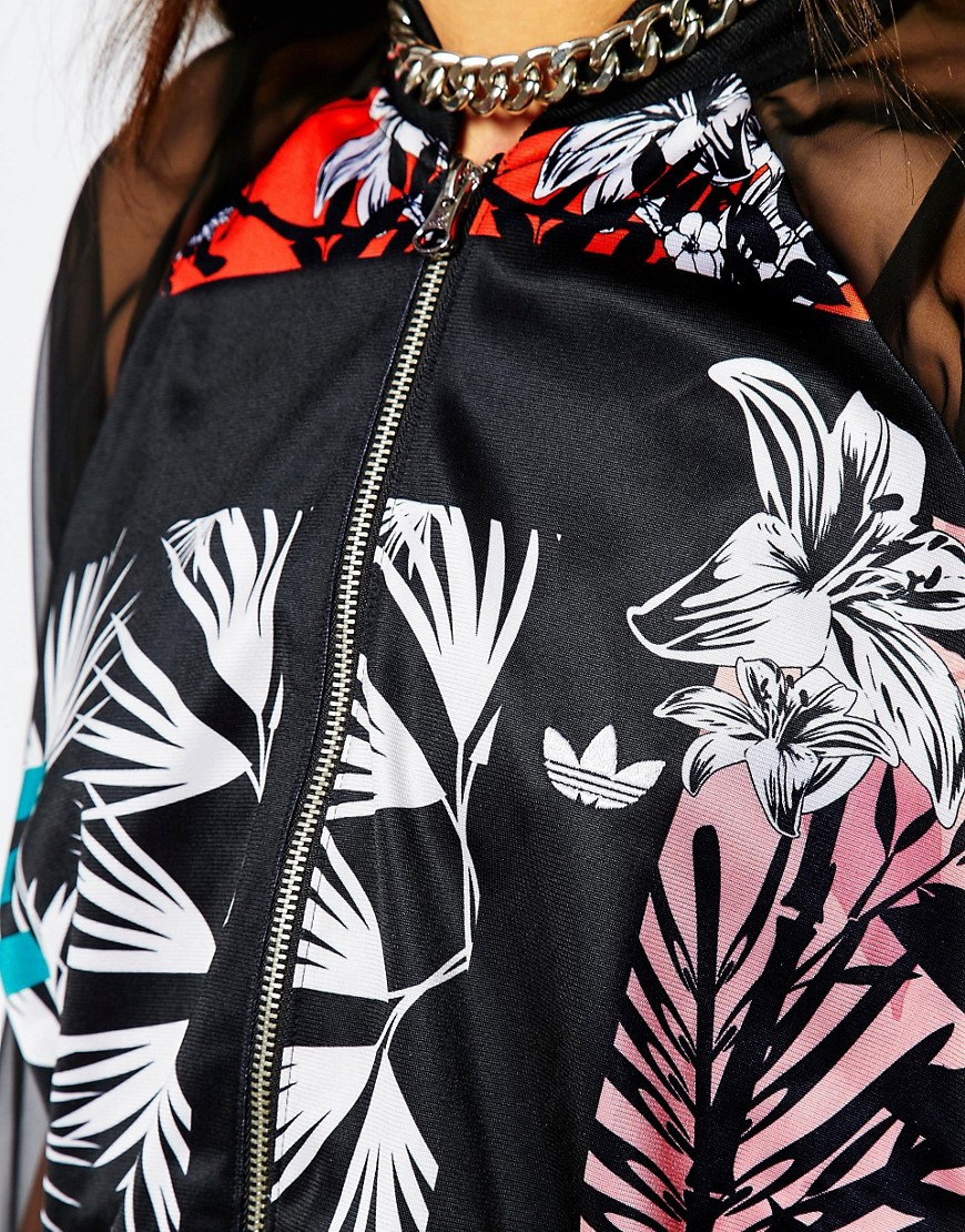adidas Originals Synthetic Originals Bomber In Sheer Mixed Floral in Black  | Lyst