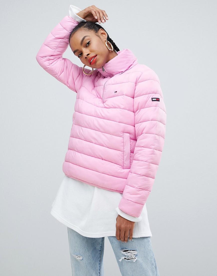 Tommy Hilfiger Denim Quilted Over The Head Padded Jacket in Pink - Lyst