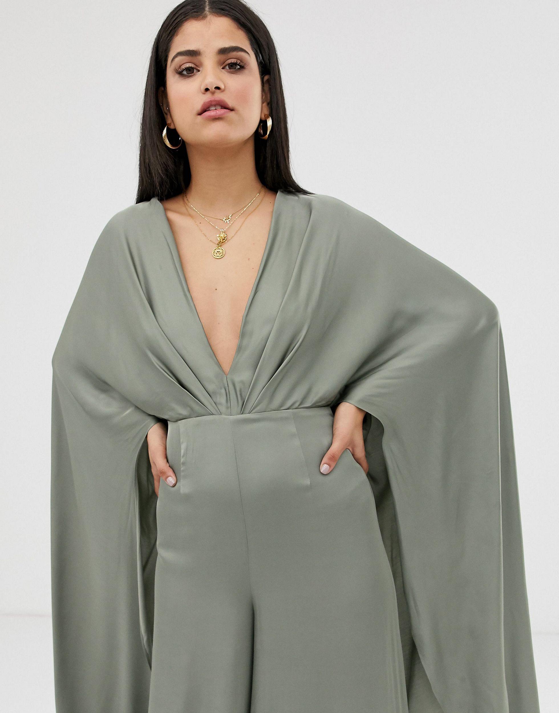 ASOS Tall Cape Sleeve Jumpsuit in Green | Lyst
