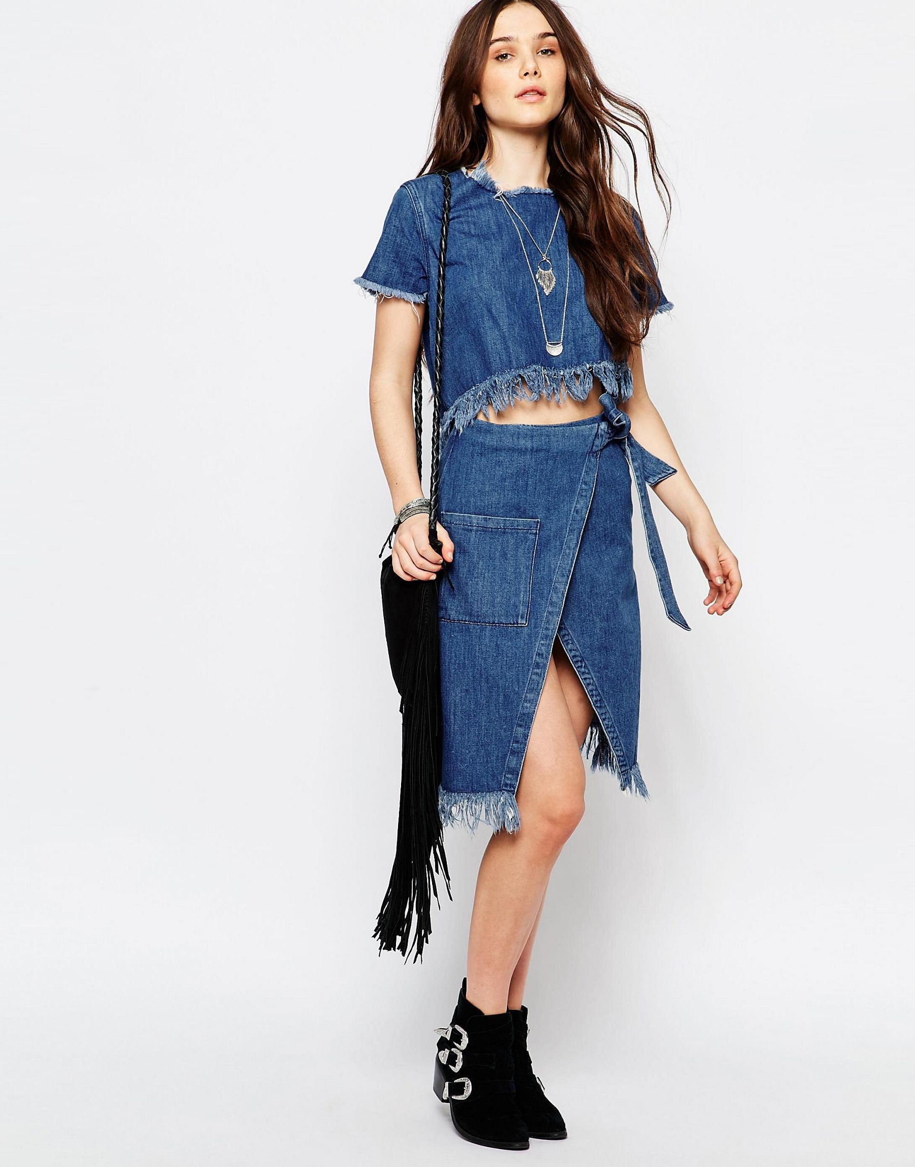 wrap denim skirts