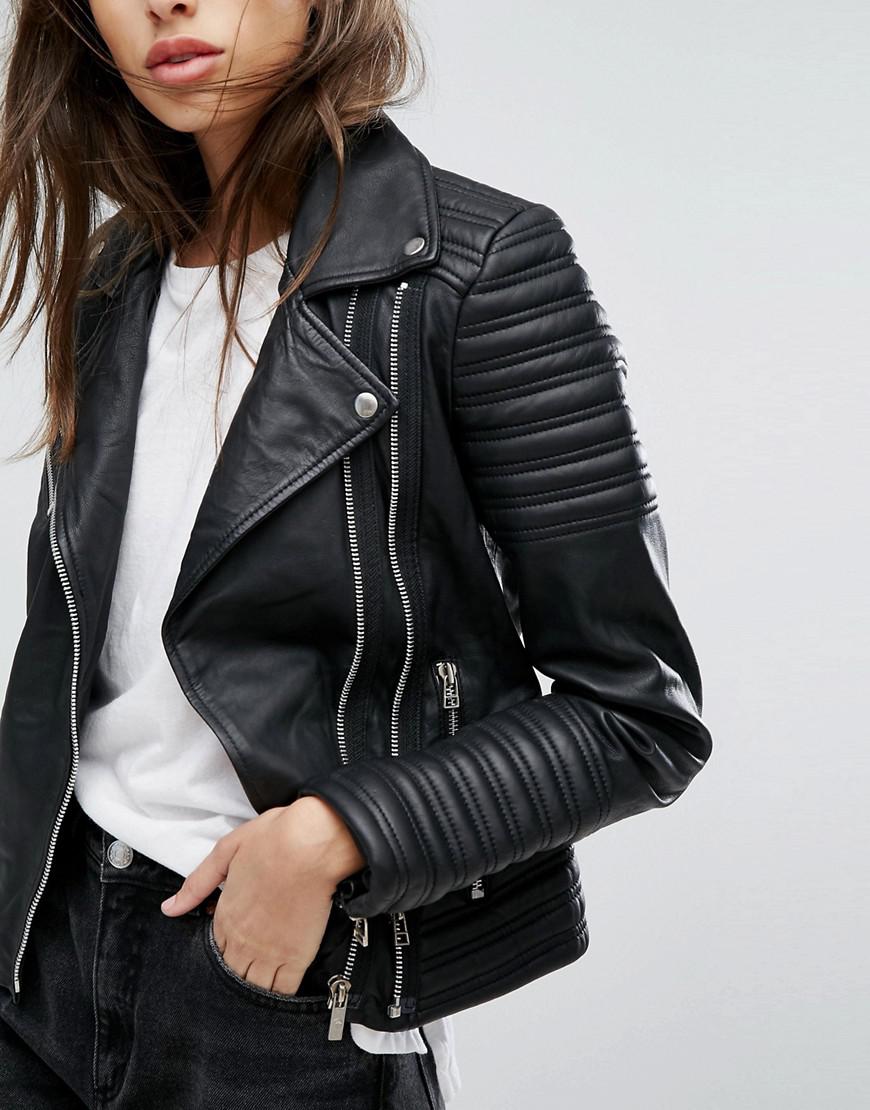 verdrievoudigen Gespierd Inloggegevens Goosecraft Leather Biker Jacket With Ribbed Detail in Black | Lyst