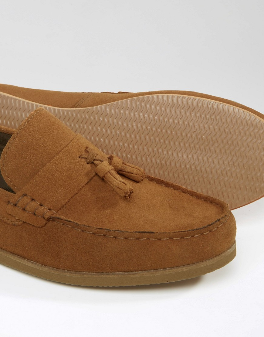 ASOS Tassel Loafers In Tan Suede With Gum Sole in Brown Lyst