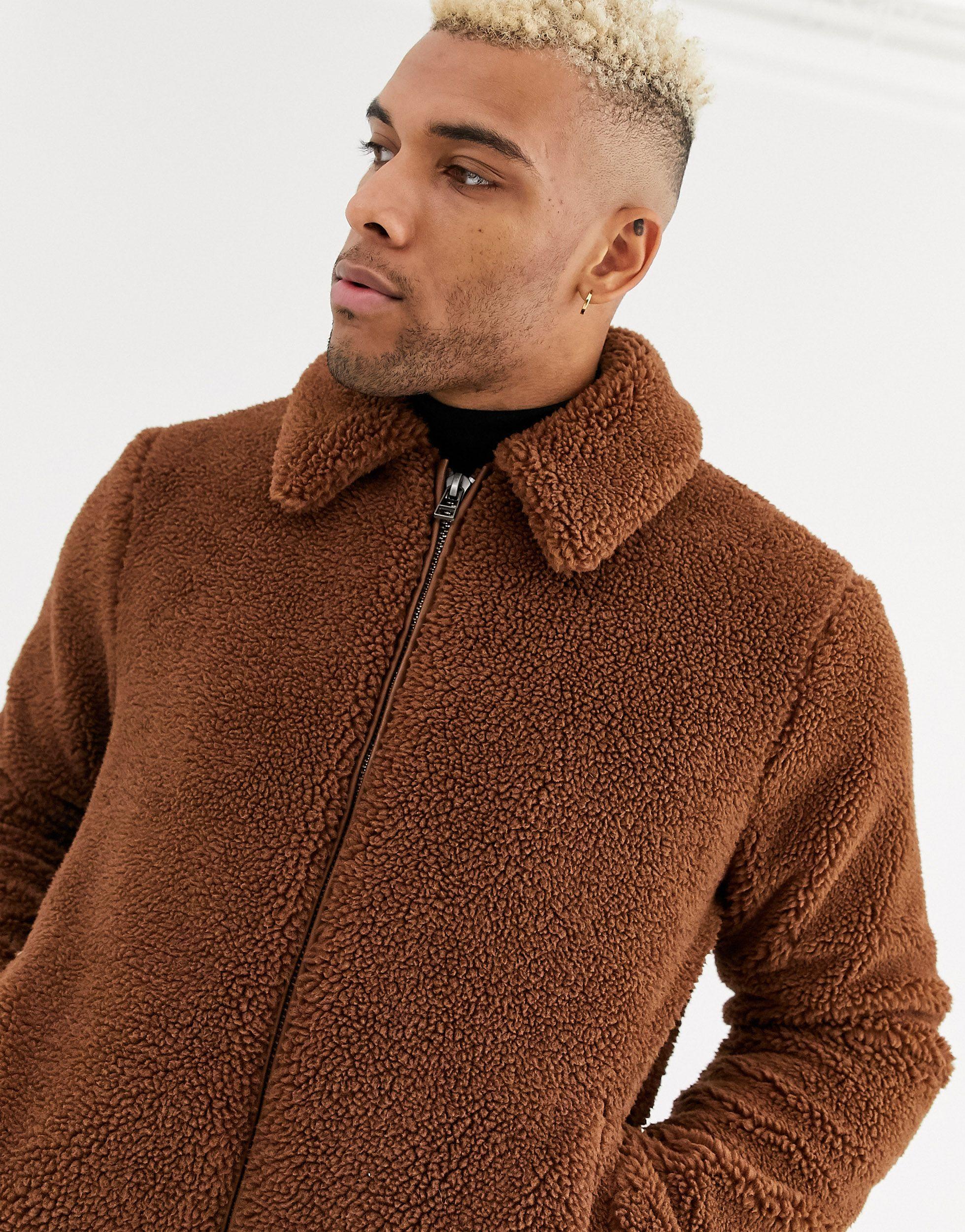 TOPMAN Teddy Fleece Coat in Brown for Men | Lyst UK
