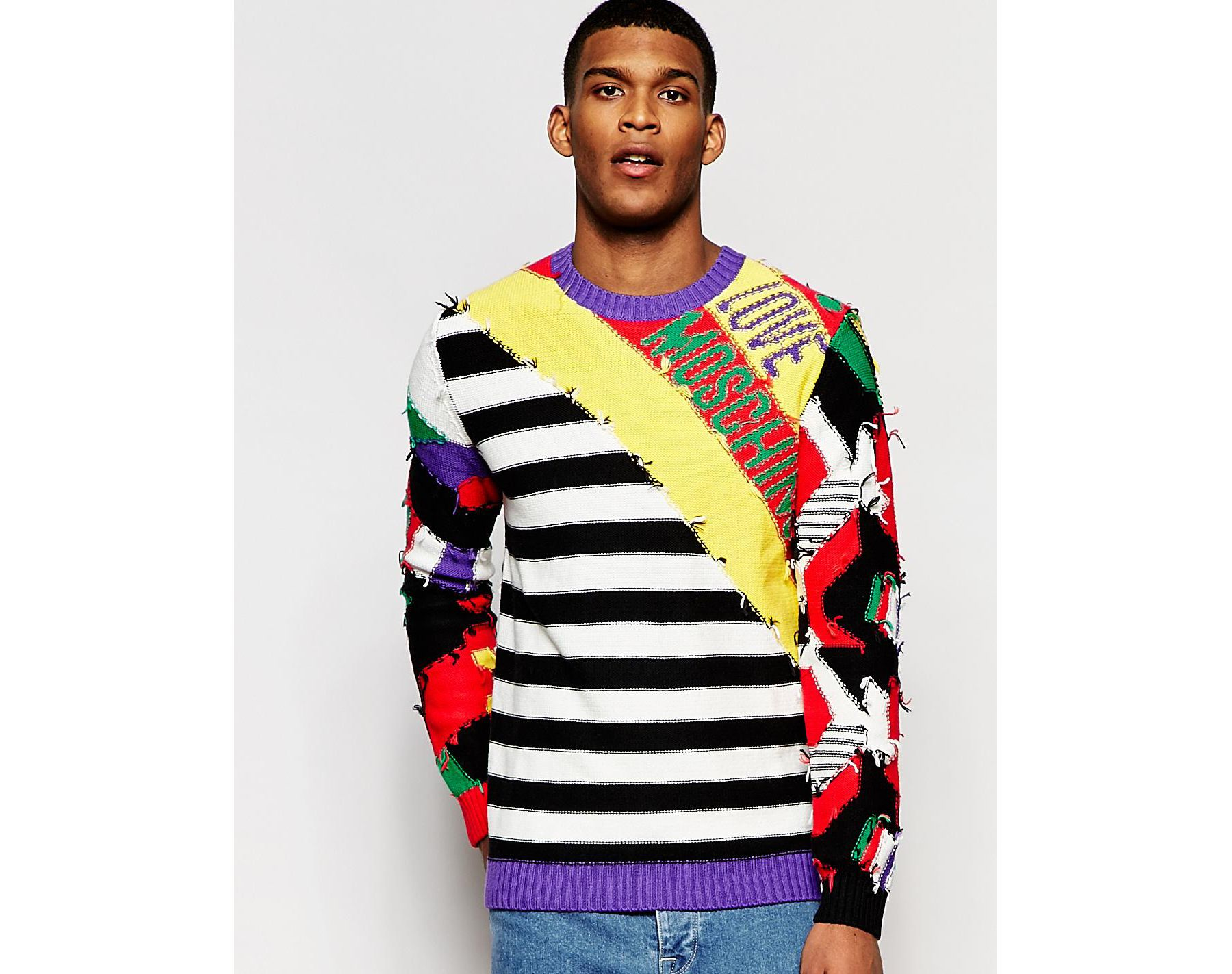 Love Moschino Crazy Stripe Jumper in Yellow for Men - Lyst